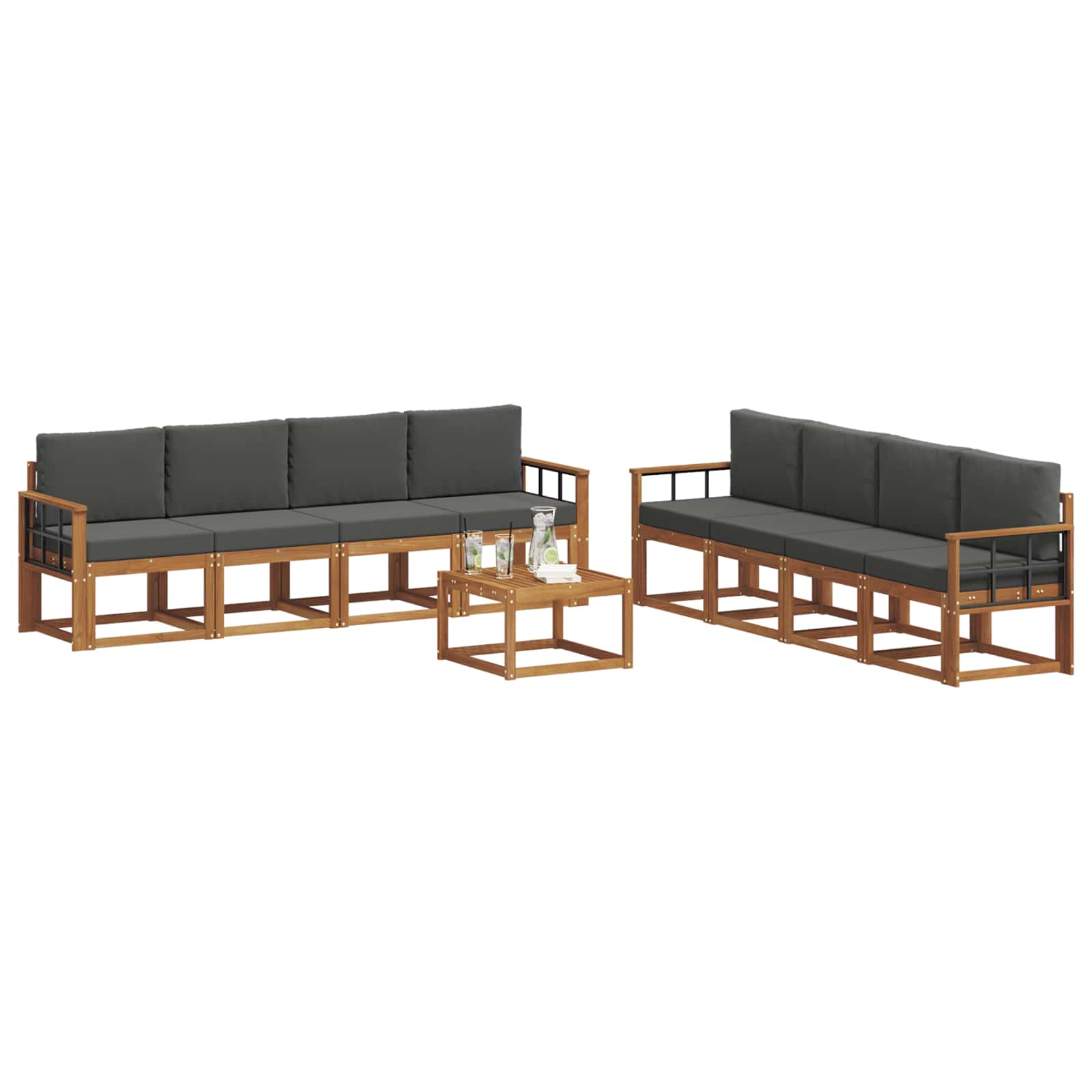 Outdoor-Sofagarnitur mit Kissen 9 pcs Natur und Anthrazit