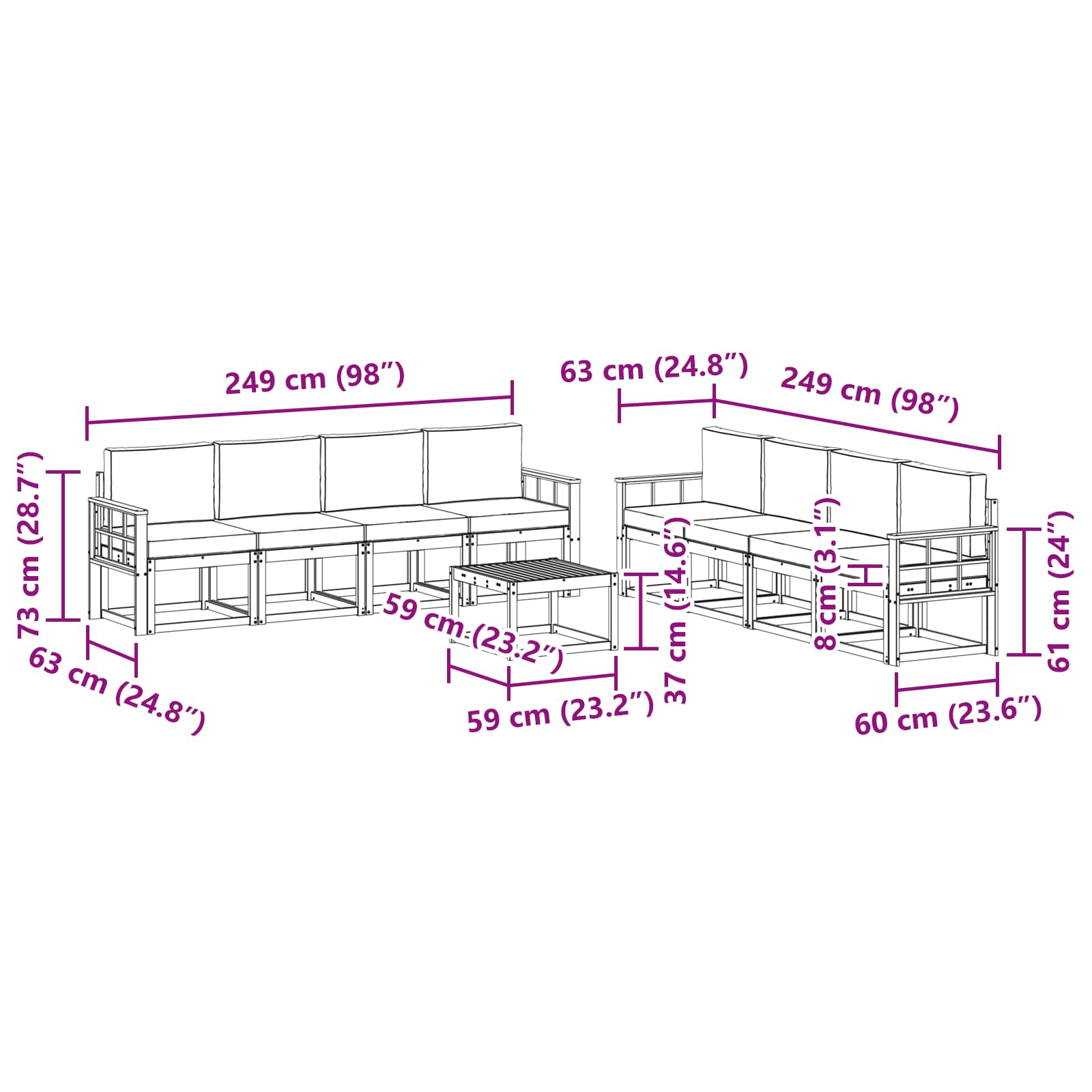 Outdoor-Sofagarnitur mit Kissen 9 pcs Natur und Anthrazit