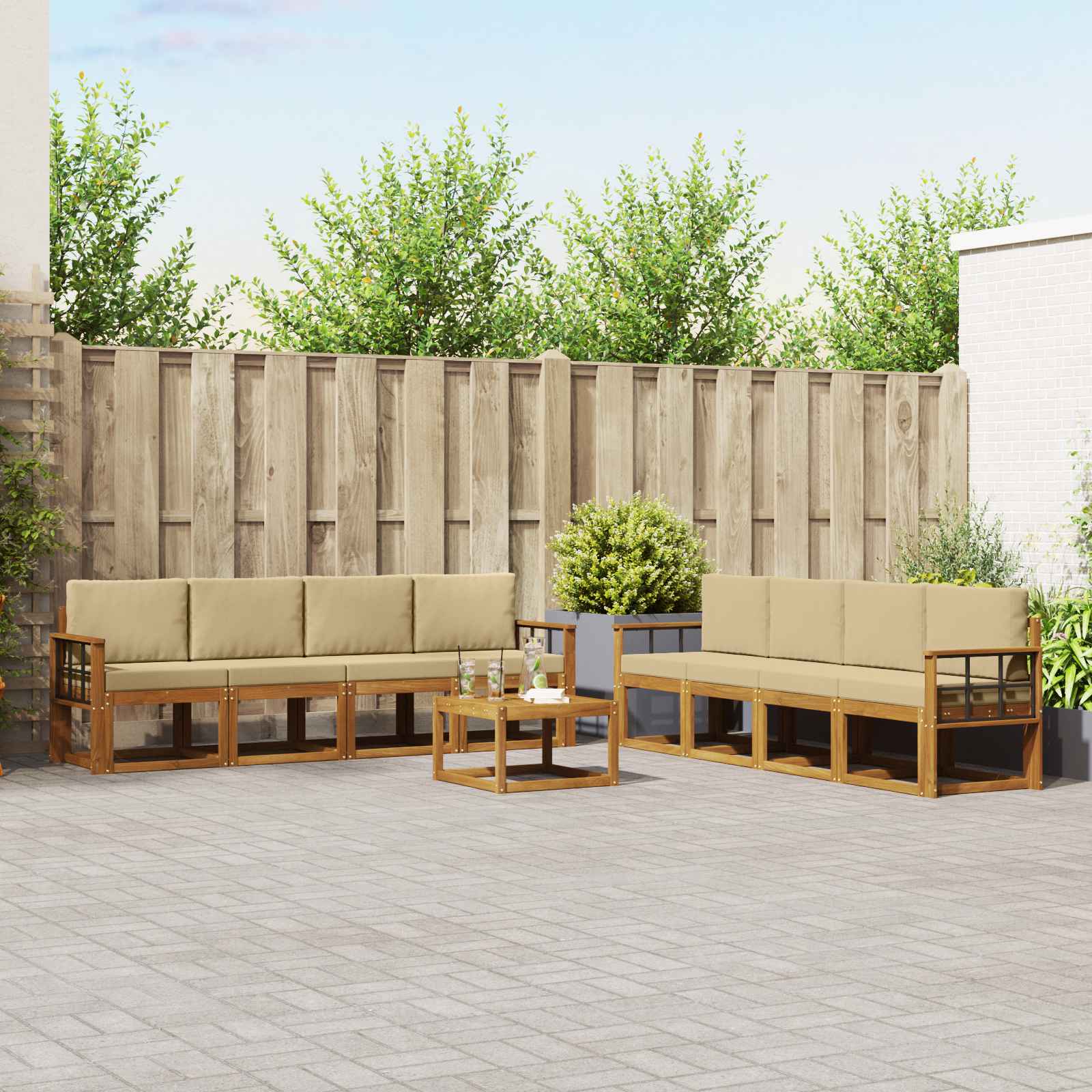Outdoor-Sofagarnitur mit Kissen 9 pcs Natur und Beige