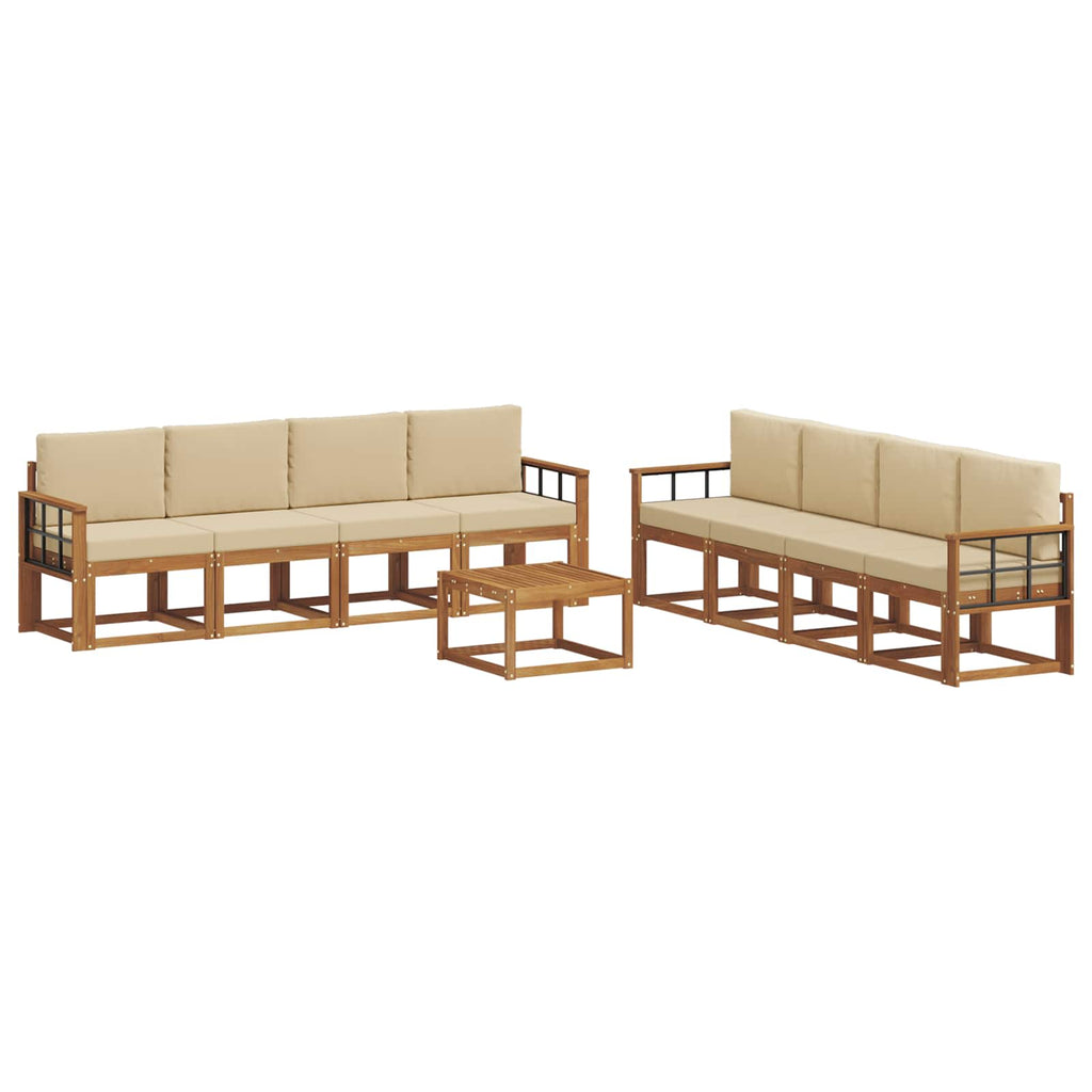 Outdoor-Sofagarnitur mit Kissen 9 pcs Natur und Beige