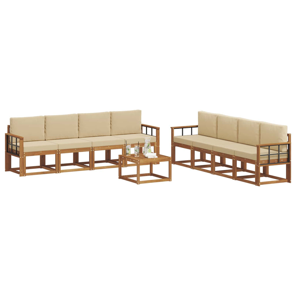 Outdoor-Sofagarnitur mit Kissen 9 pcs Natur und Beige