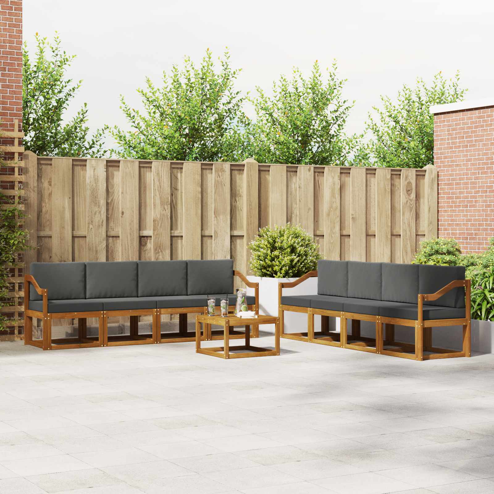 Outdoor-Sofagarnitur 9 pcs Natur und Anthrazit