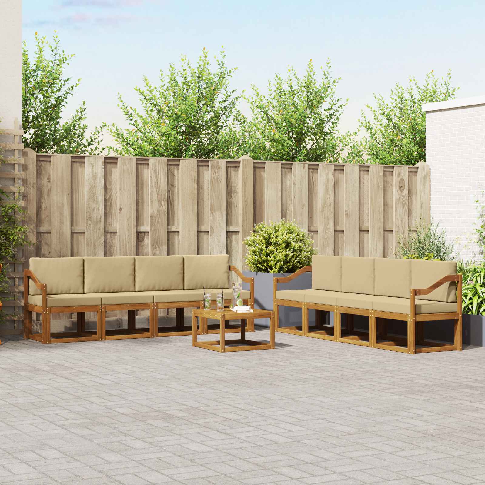 Outdoor-Sofagarnitur mit Kissen 9 pcs Natur und Beige
