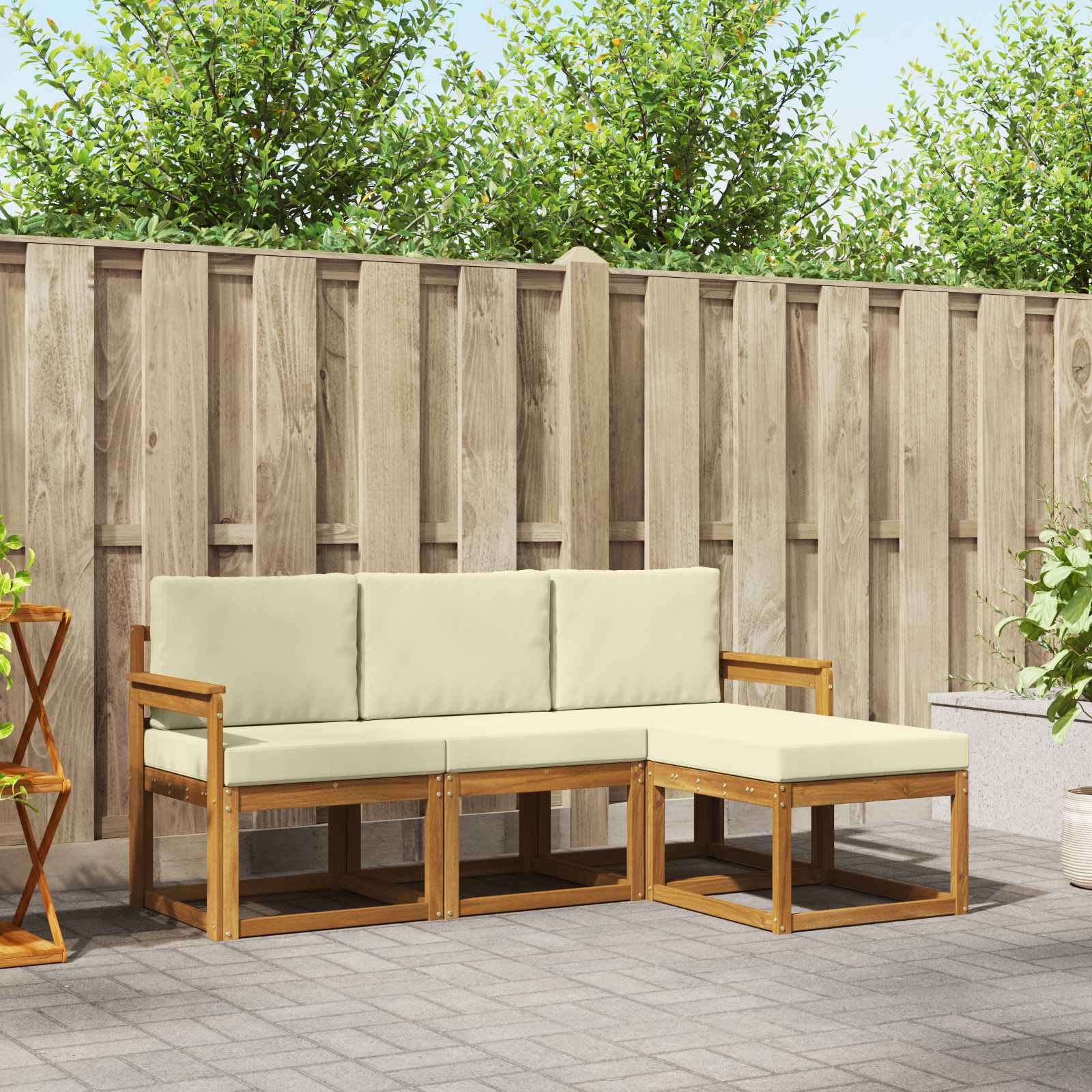 Outdoor-Sofagarnitur mit Kissen 4 pcs Natur und Creme