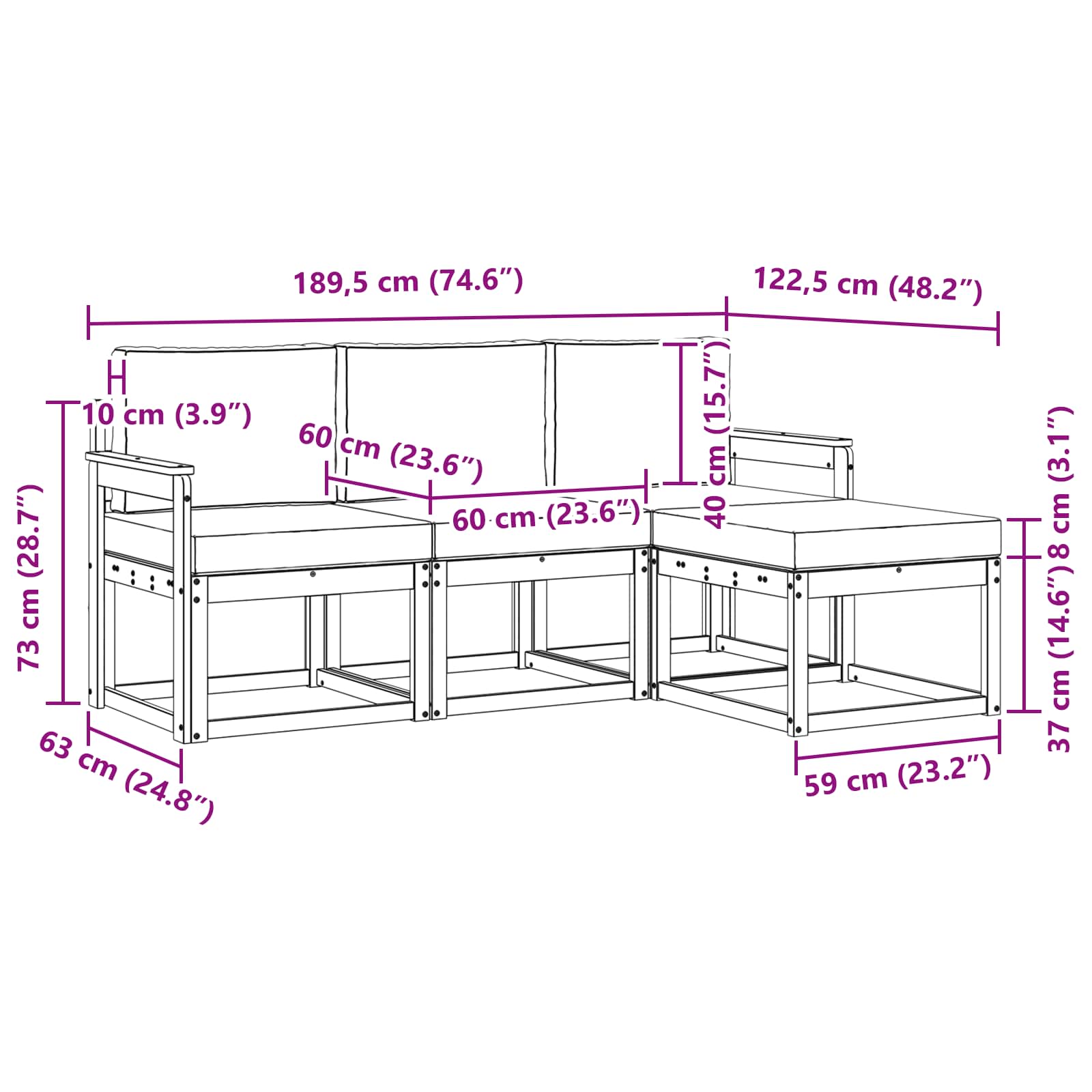 Outdoor-Sofagarnitur mit Kissen 4 pcs Natur und Anthrazit