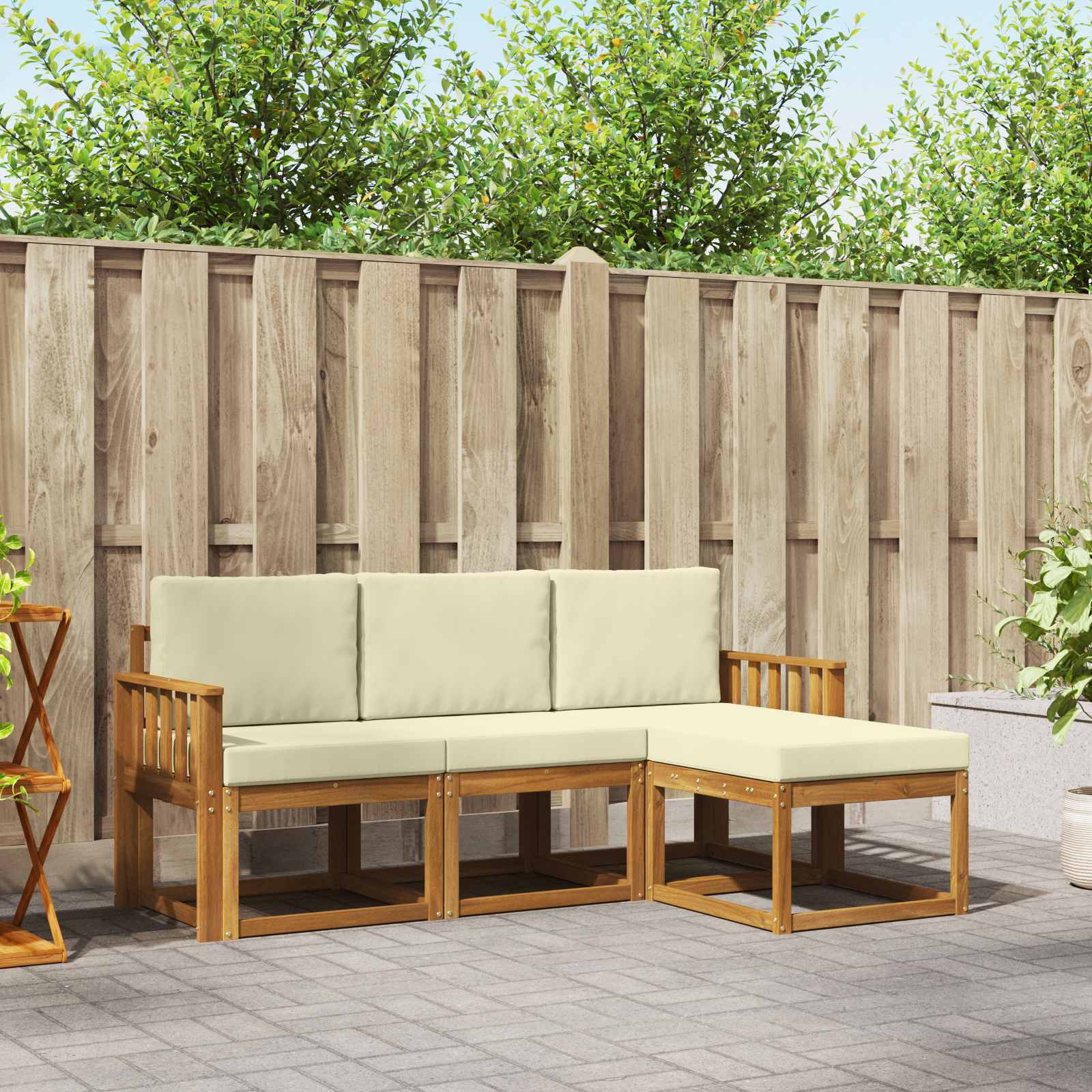 Outdoor-Sofagarnitur mit Kissen 4 pcs Natur und Creme