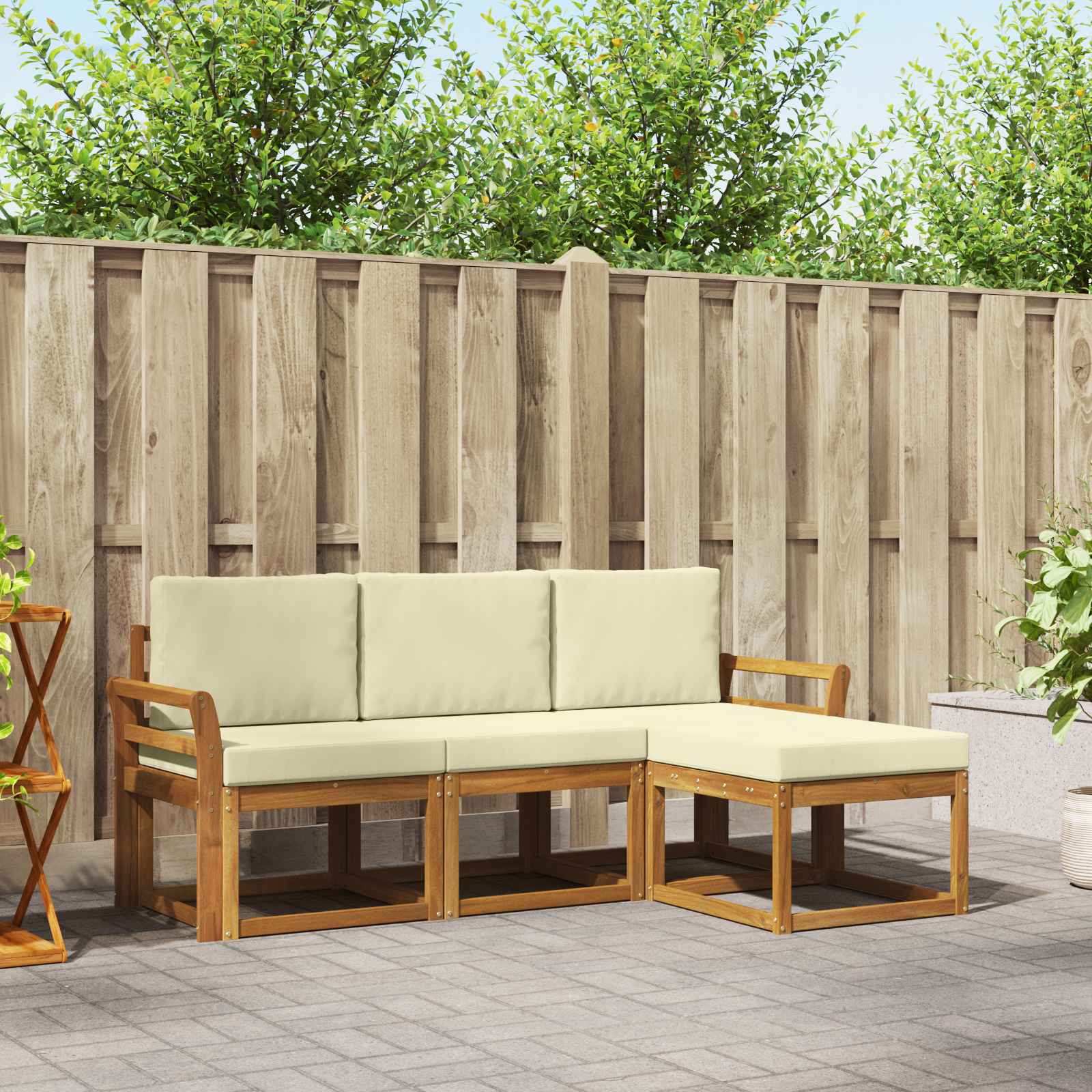 Outdoor-Sofagarnitur mit Kissen 4 pcs Natur und Creme