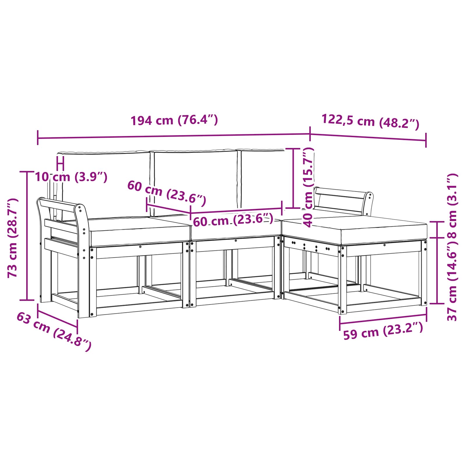 Outdoor-Sofagarnitur mit Kissen 4 pcs Natur und Beige