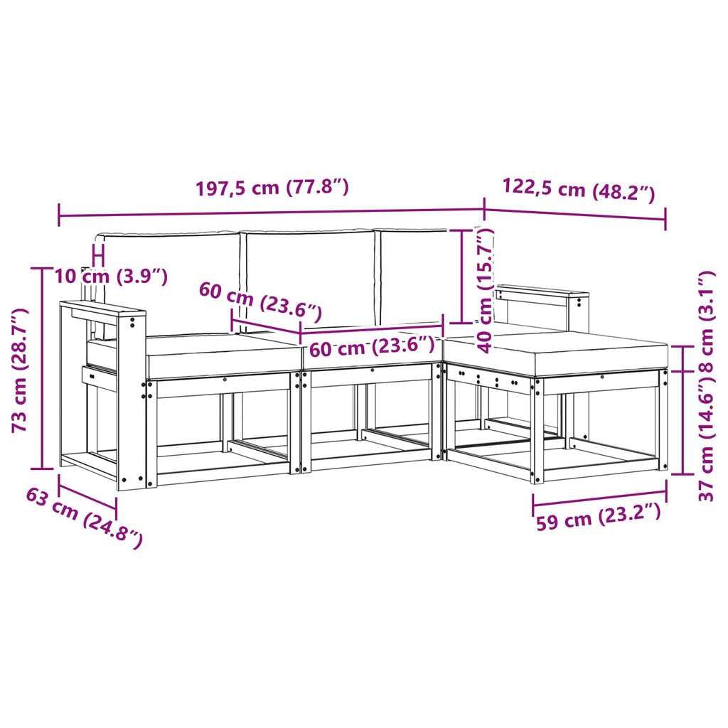 Outdoor-Sofagarnitur mit Kissen 4 pcs Natur und Anthrazit