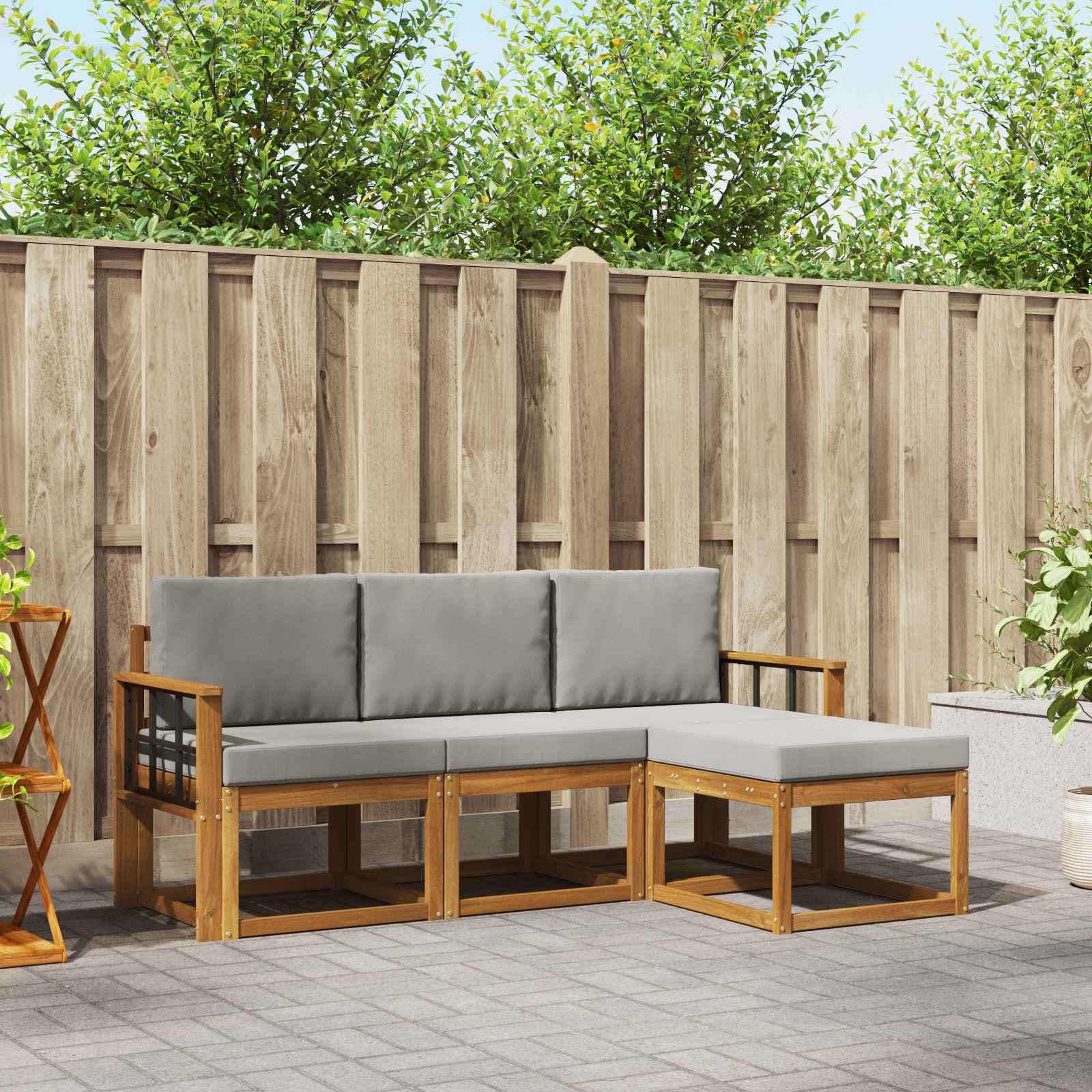 Outdoor-Sofagarnitur mit Kissen 4 pcs Natürlich und Hellgrau