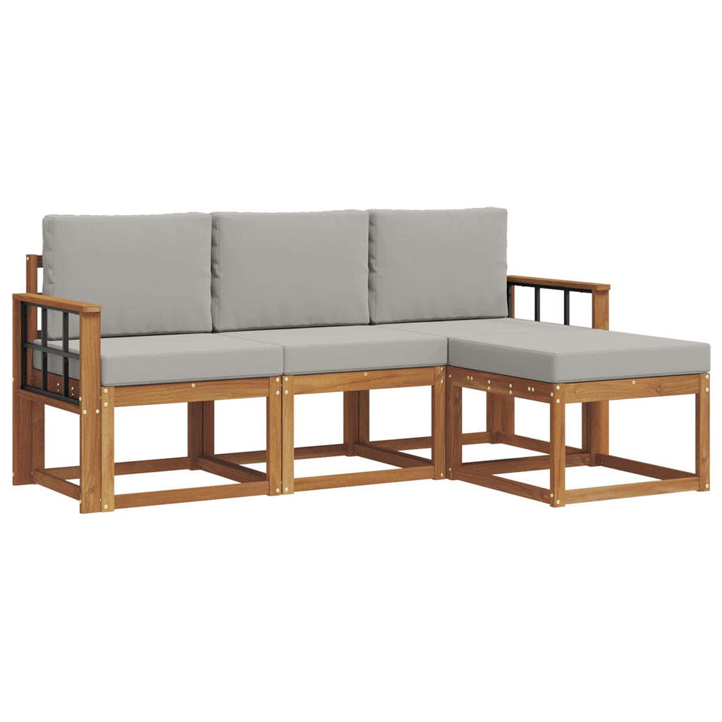 Outdoor-Sofagarnitur mit Kissen 4 pcs Natürlich und Hellgrau