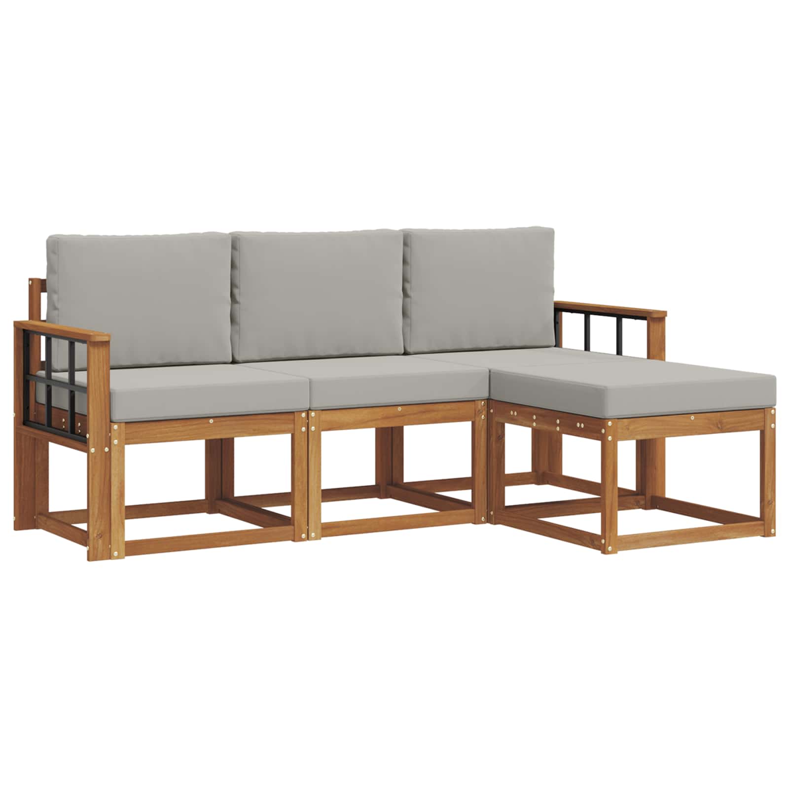 Outdoor-Sofagarnitur mit Kissen 4 pcs Natürlich und Hellgrau