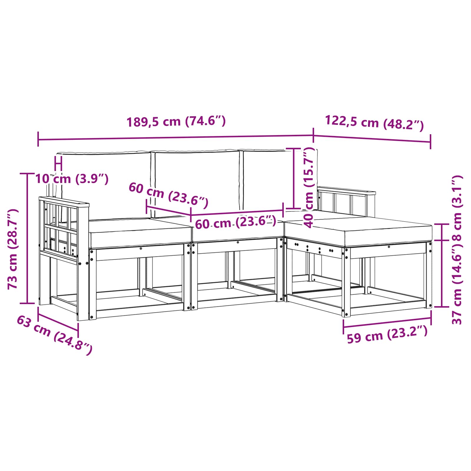 Outdoor-Sofagarnitur mit Kissen 4 pcs Natürlich und Hellgrau
