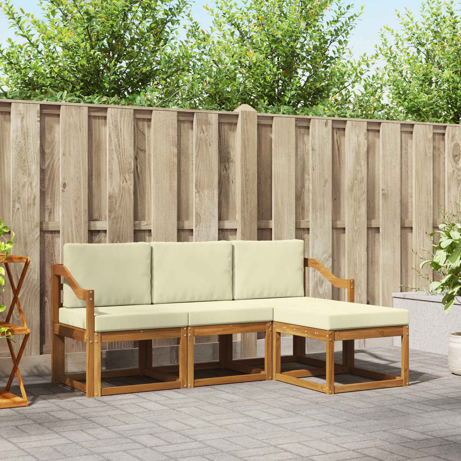 Outdoor-Sofagarnitur mit Kissen 4 pcs Natur und Creme