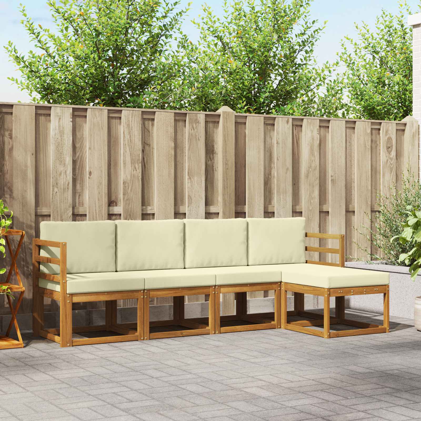 Outdoor-Sofagarnitur 5 pcs Natur und Creme Massivholz Akazie