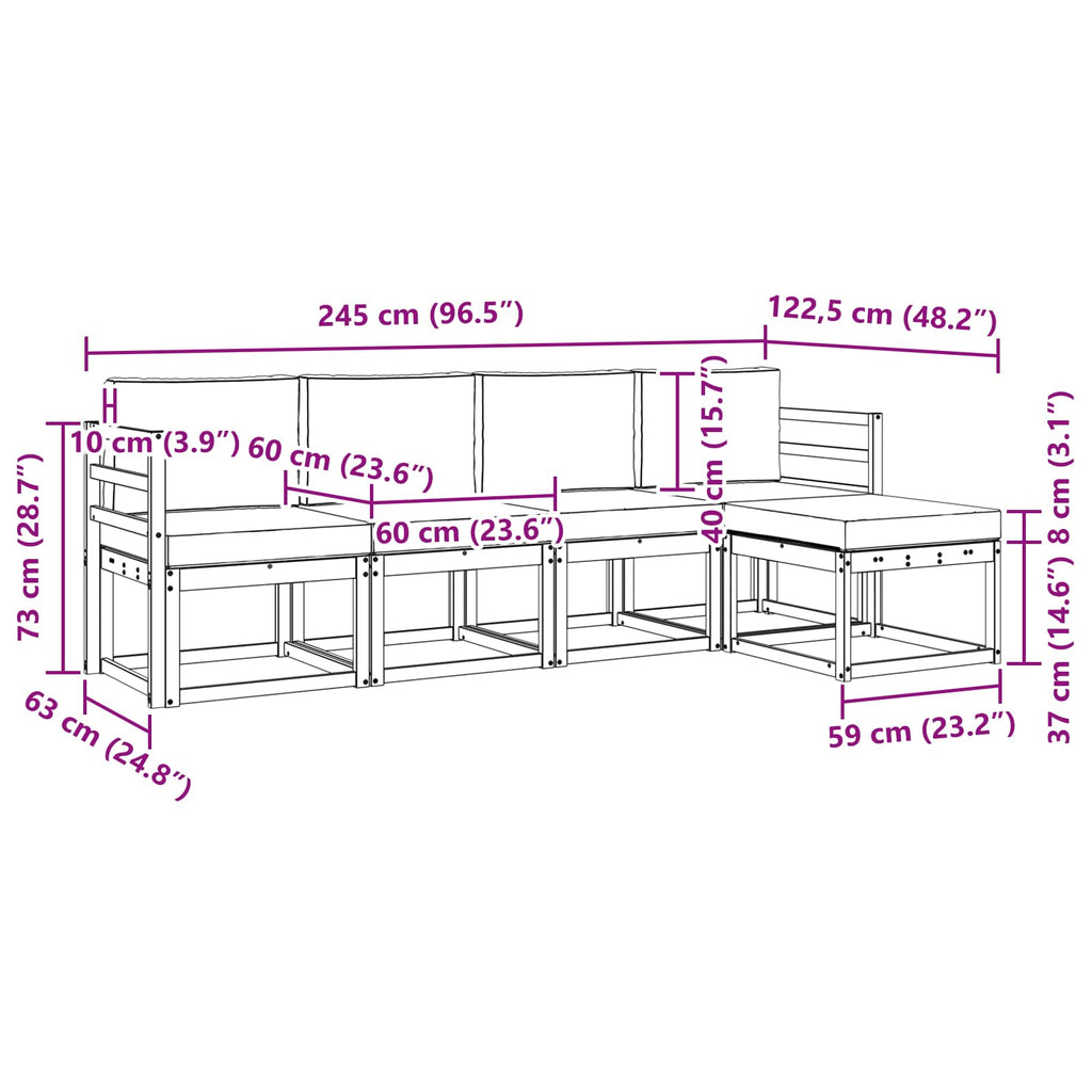 Outdoor-Sofagarnitur mit Kissen 5 pcs Natürlich und Hellgrau
