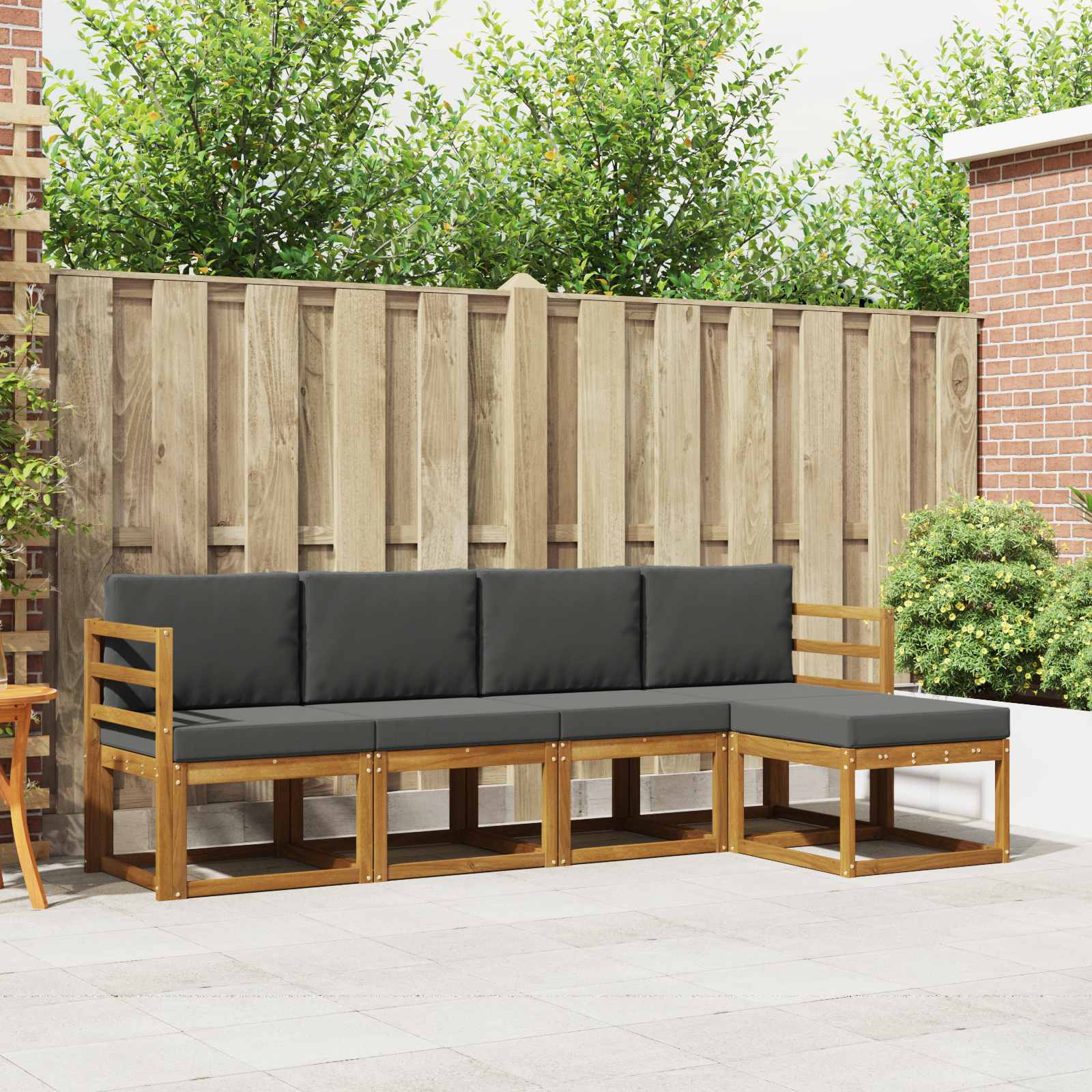 Outdoor-Sofagarnitur mit Kissen 5 pcs Natur und Anthrazit