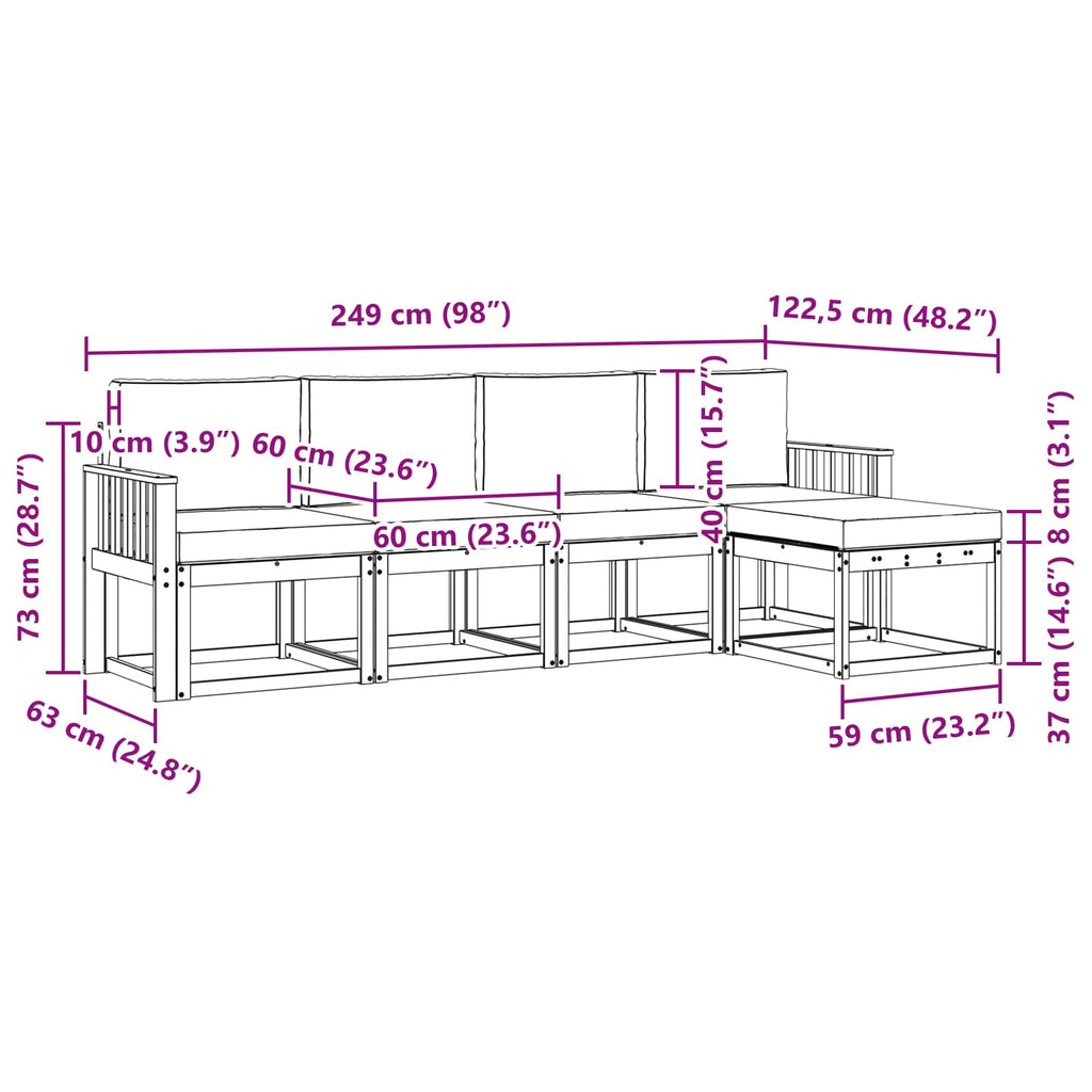 Outdoor-Sofagarnitur 5 pcs Natur und Beige Massivholz Akazie