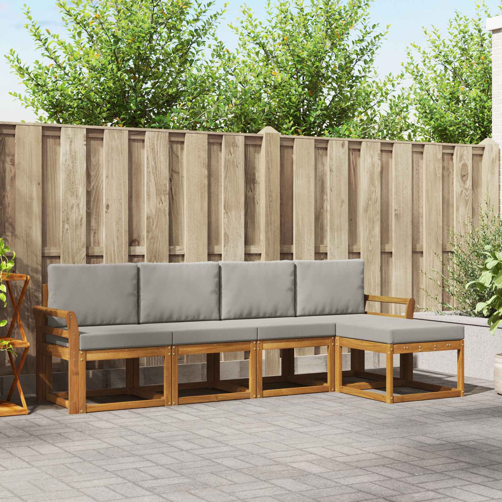 Outdoor-Sofagarnitur mit Kissen 5 pcs Natürlich und Hellgrau