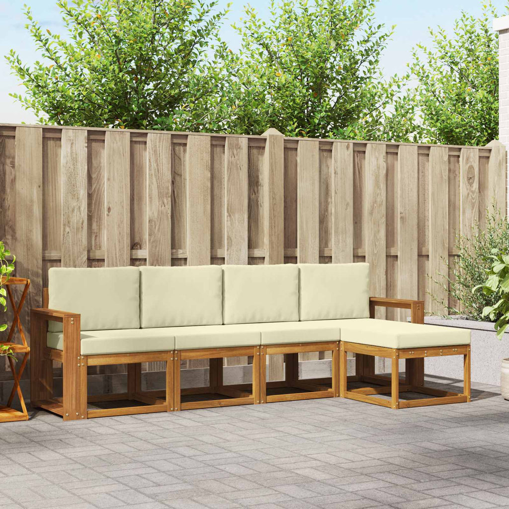 Outdoor-Sofagarnitur 5 pcs Natur und Creme Massivholz Akazie