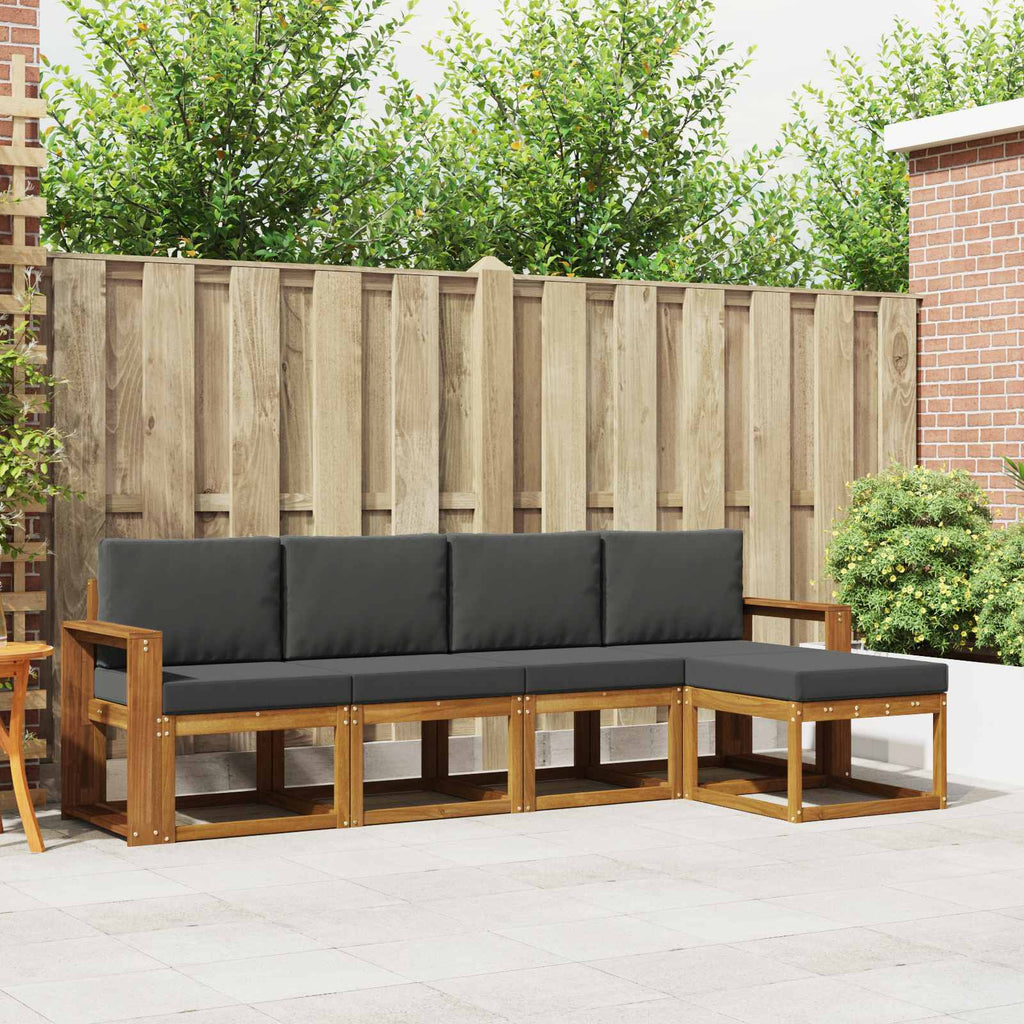Outdoor-Sofagarnitur mit Kissen 5 pcs Natur und Anthrazit