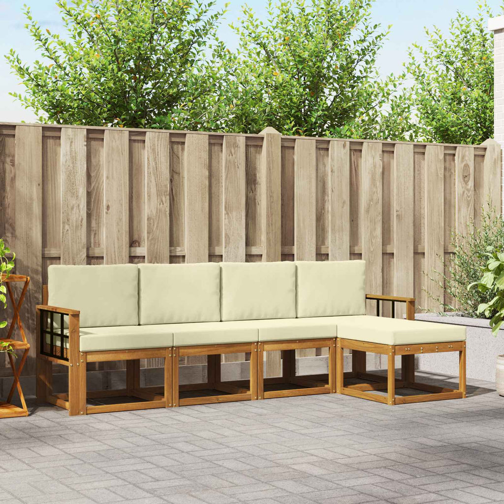 Outdoor-Sofagarnitur 5 pcs Natur und Creme Massivholz Akazie