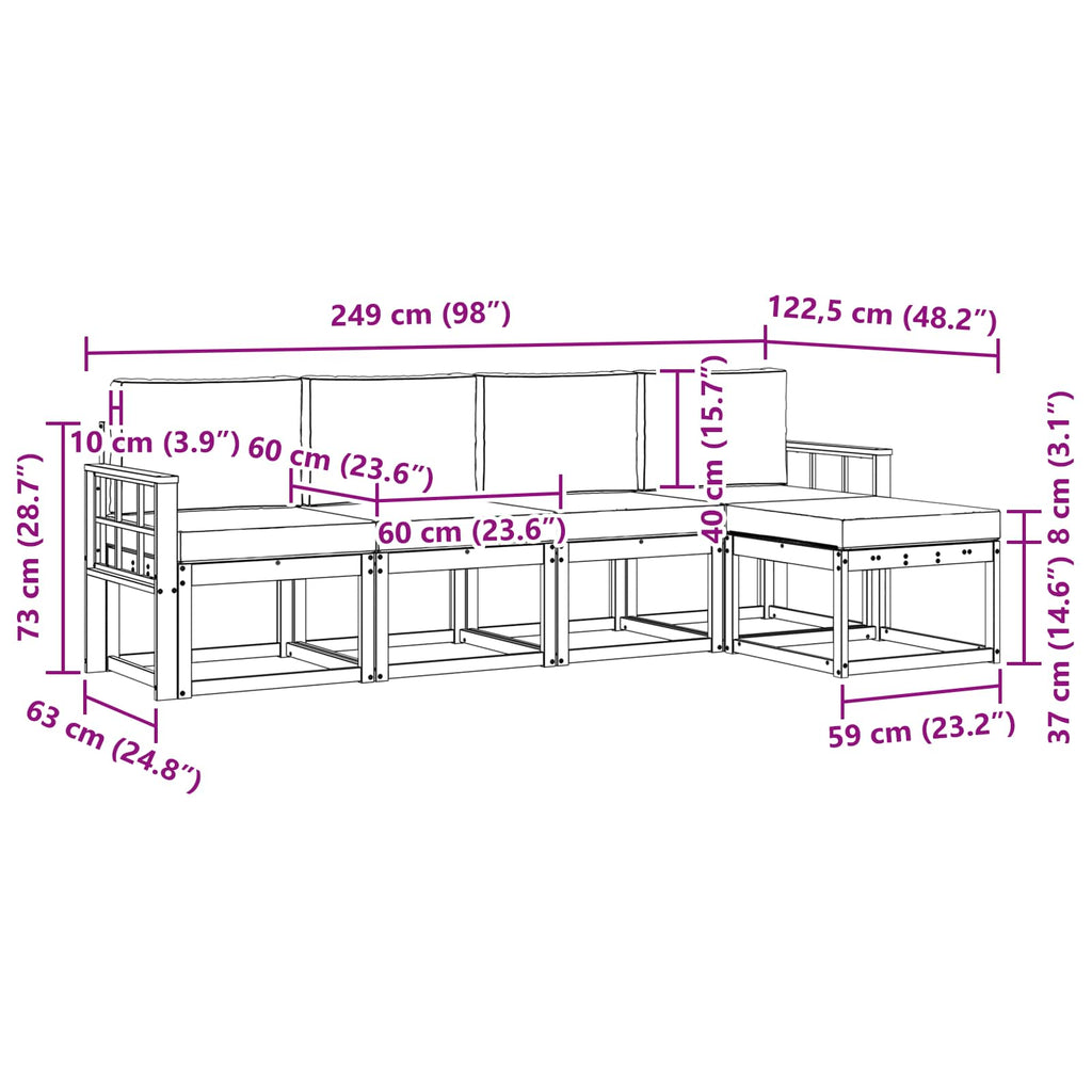 Outdoor-Sofagarnitur 5 pcs Natur und Creme Massivholz Akazie