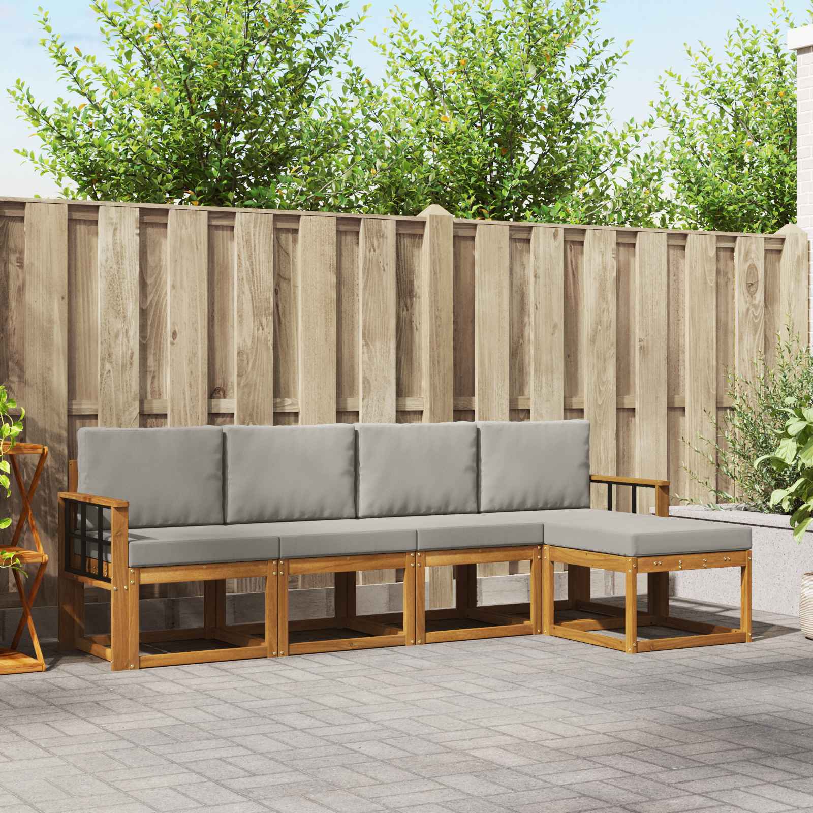 Outdoor-Sofagarnitur mit Kissen 5 pcs Natürlich und Hellgrau