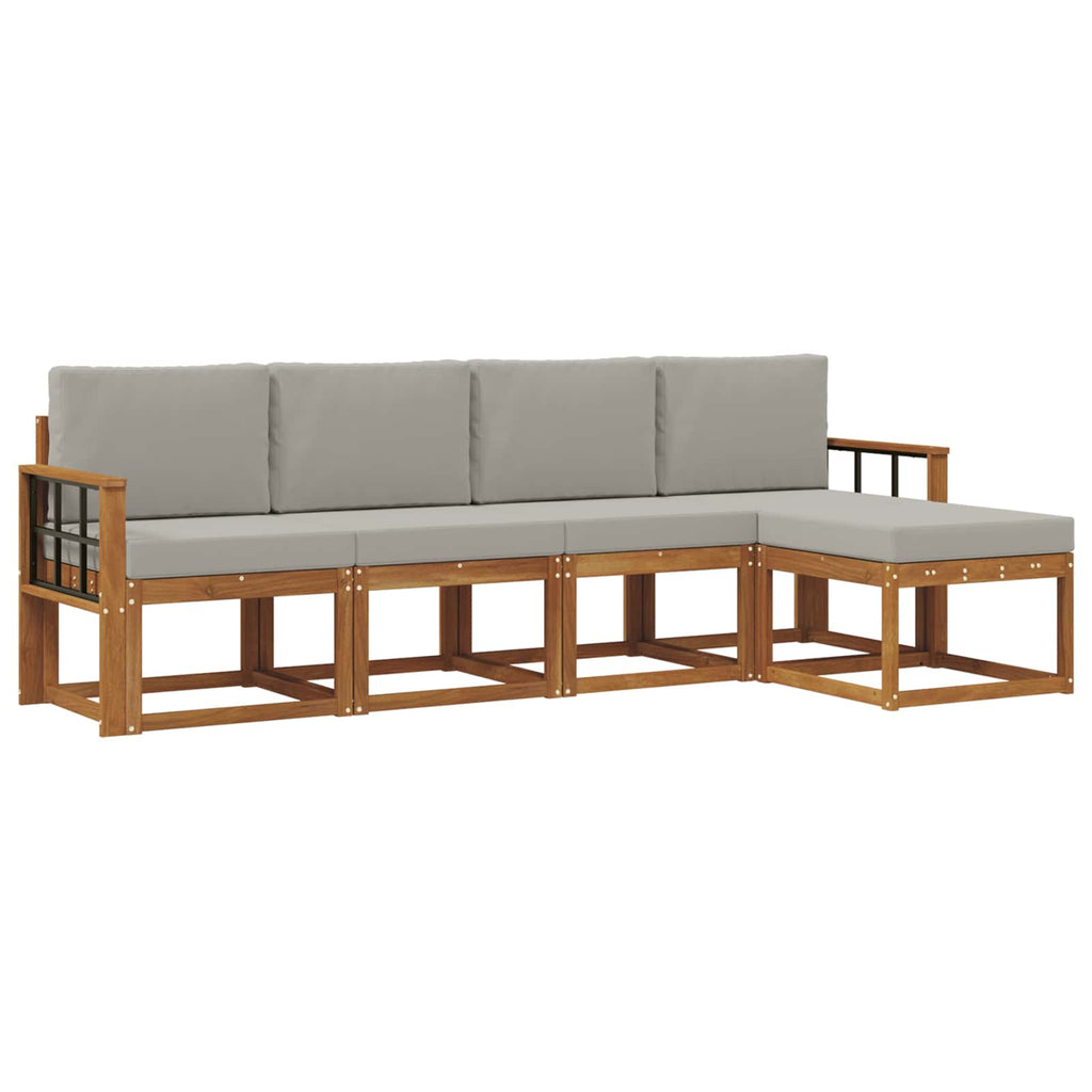 Outdoor-Sofagarnitur mit Kissen 5 pcs Natürlich und Hellgrau