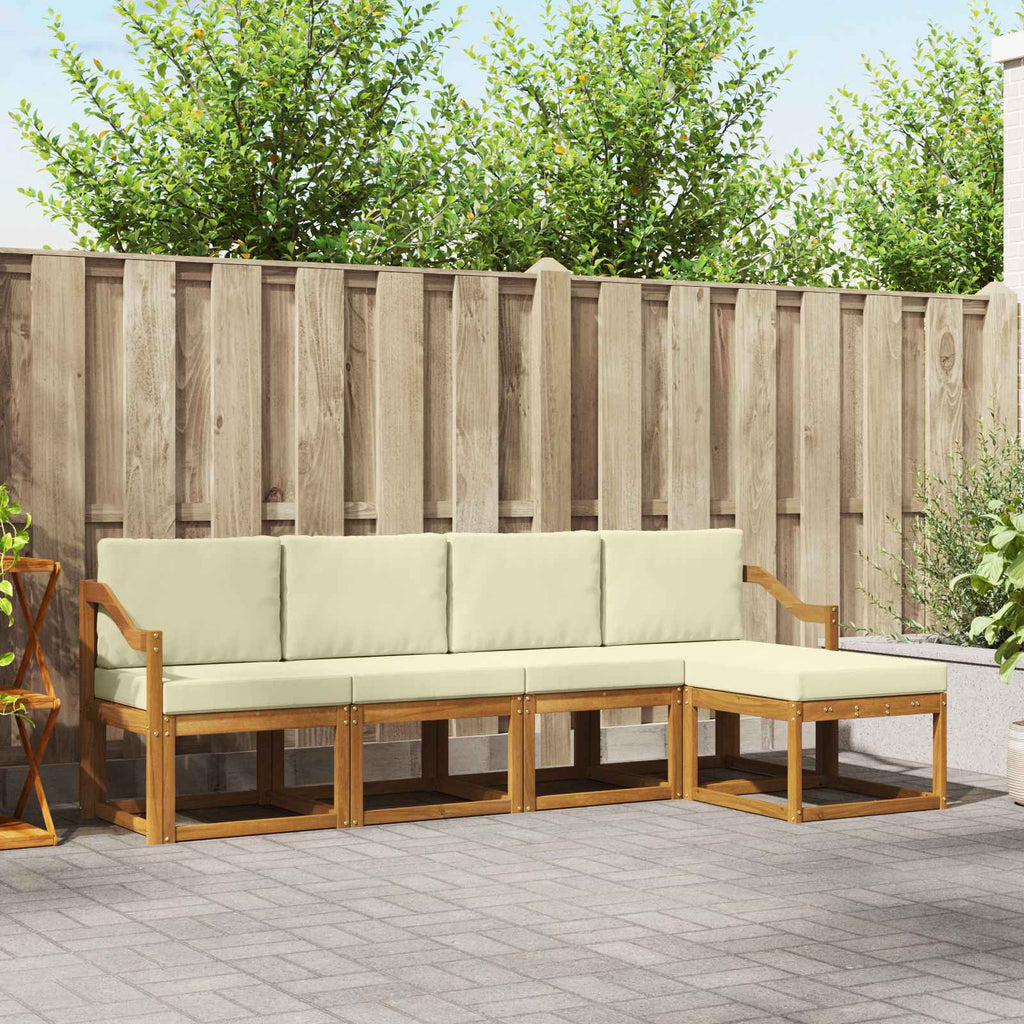 Outdoor-Sofagarnitur 5 pcs Natur und Creme Massivholz Akazie