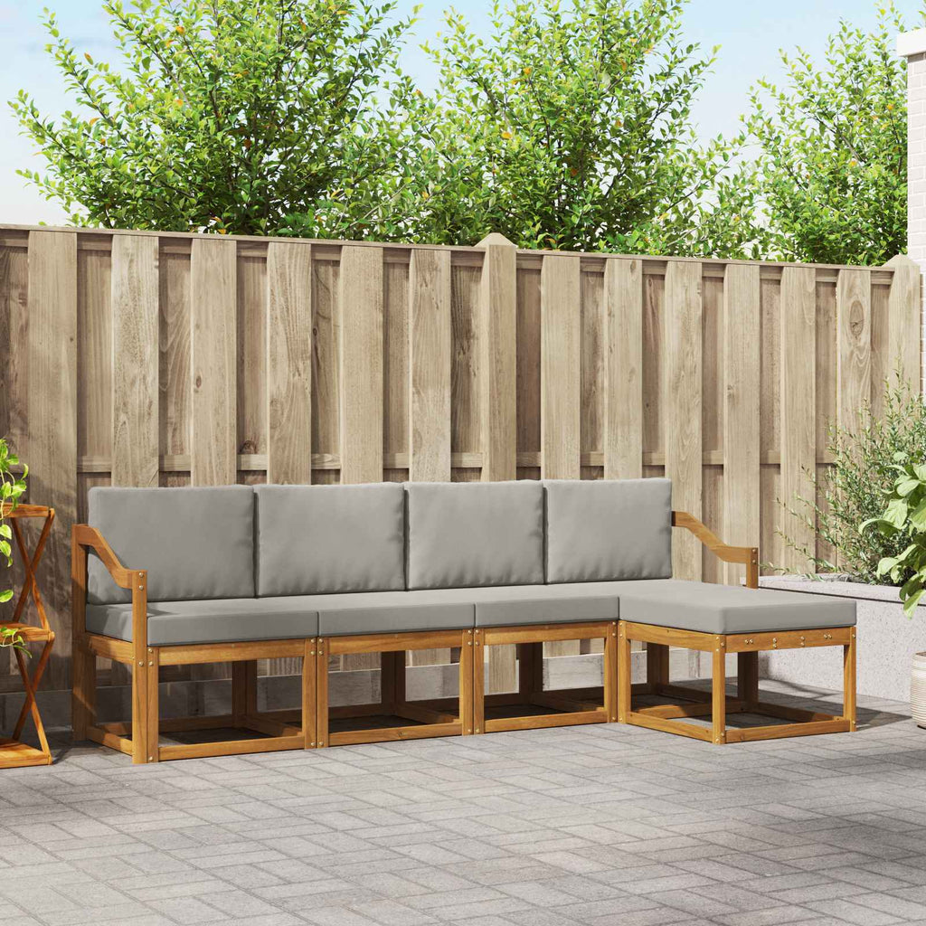 Outdoor-Sofagarnitur mit Kissen 5 pcs Natürlich und Hellgrau
