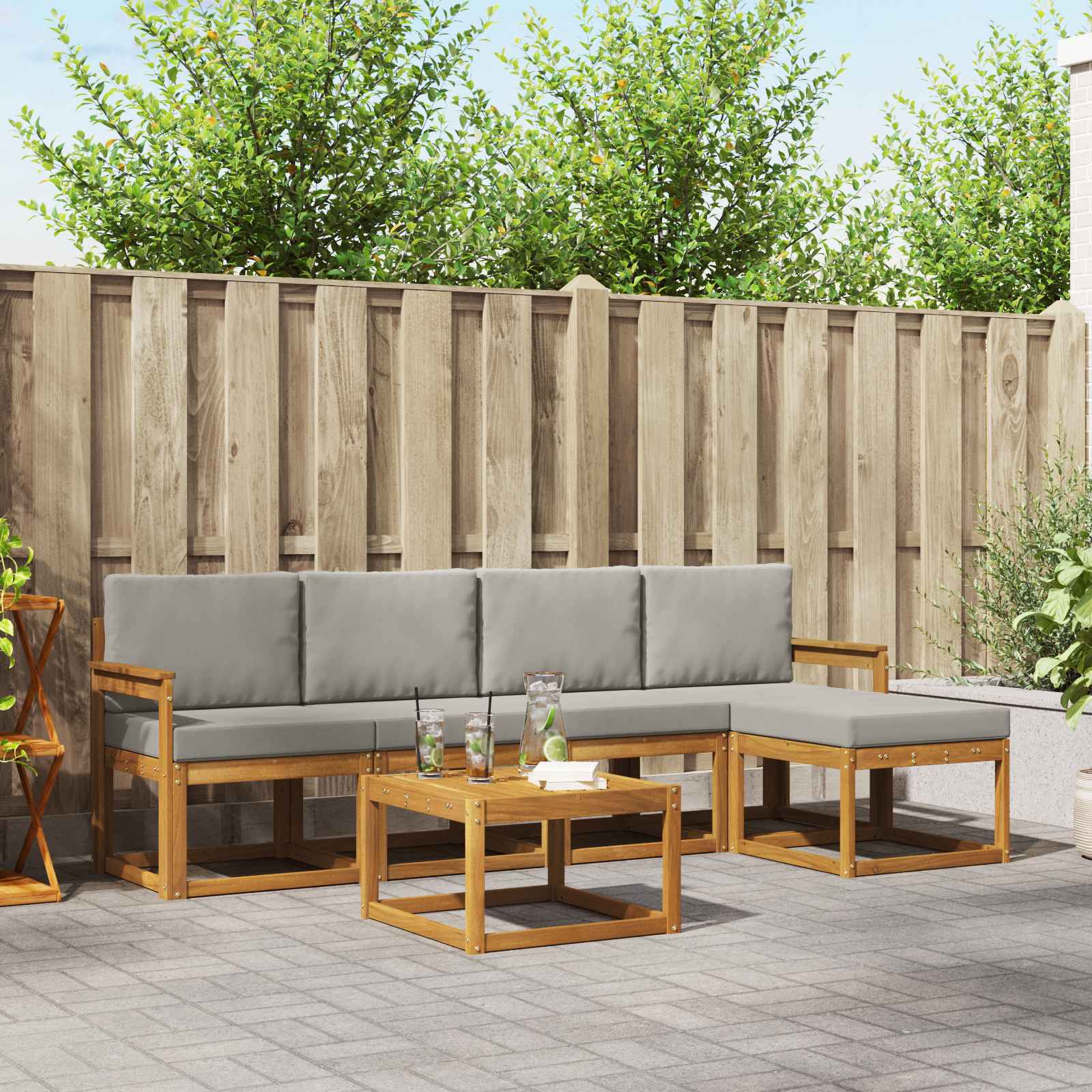 Outdoor-Sofagarnitur mit Kissen 6 pcs Natürlich und Hellgrau