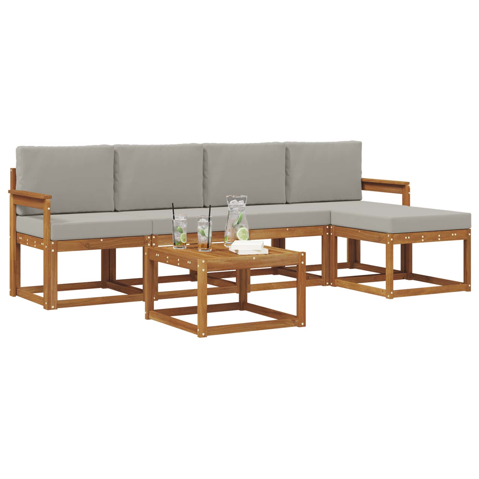 Outdoor-Sofagarnitur mit Kissen 6 pcs Natürlich und Hellgrau