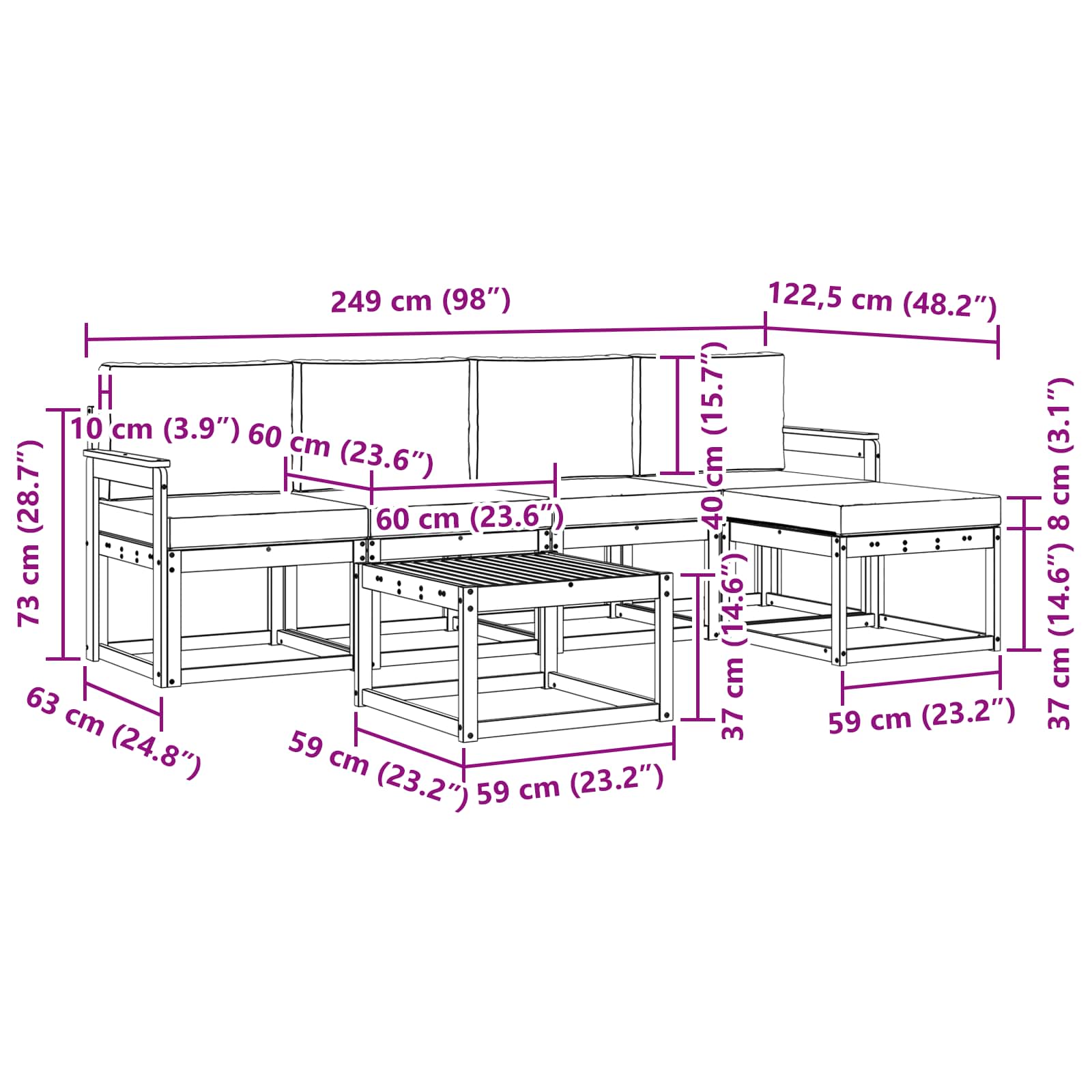 Outdoor-Sofagarnitur mit Kissen 6 pcs Natur und Anthrazit