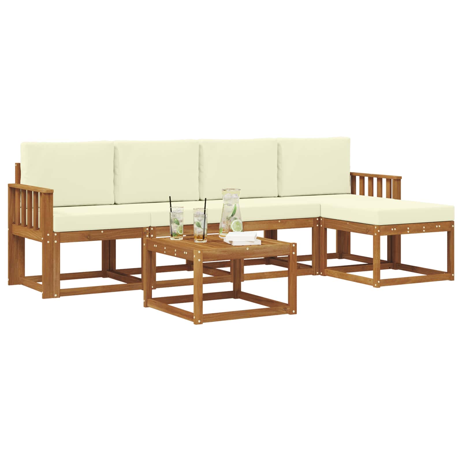 Outdoor-Sofagarnitur mit Kissen 6 pcs Natur und Creme
