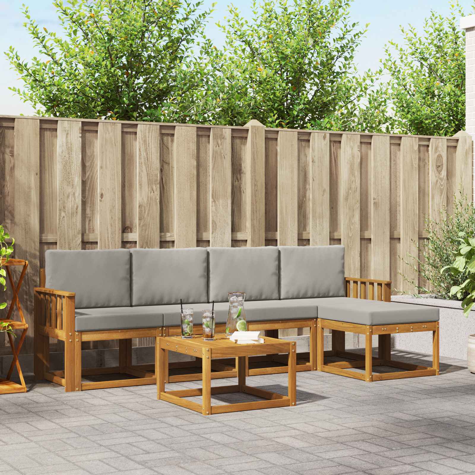 Outdoor-Sofagarnitur mit Kissen 6 pcs Natürlich und Hellgrau