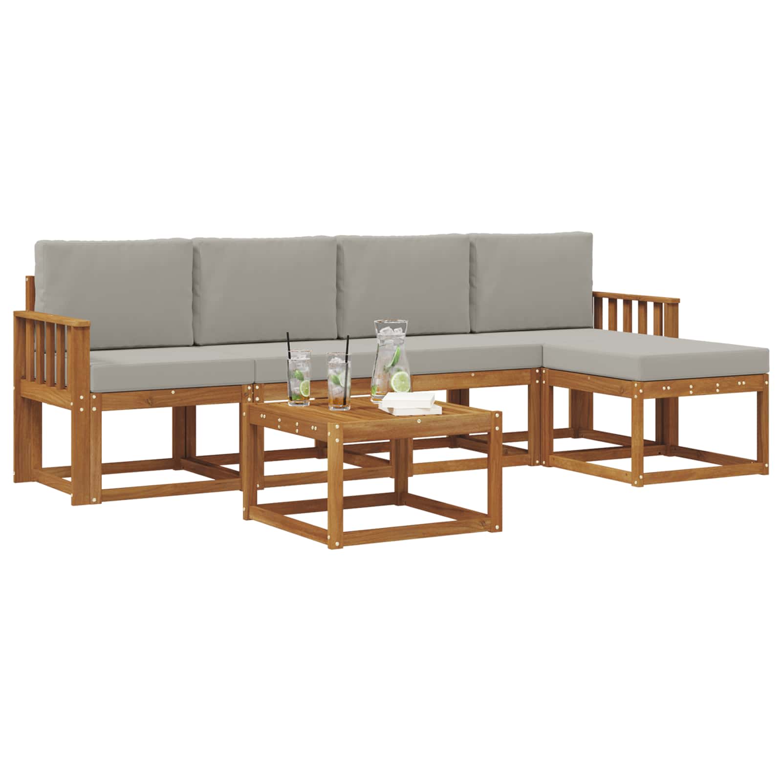 Outdoor-Sofagarnitur mit Kissen 6 pcs Natürlich und Hellgrau