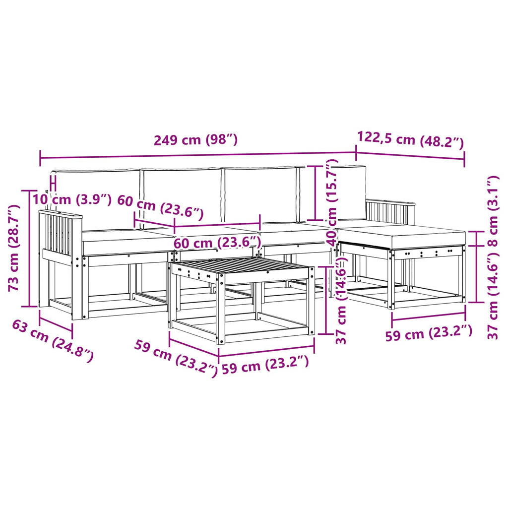 Outdoor-Sofagarnitur mit Kissen 6 pcs Natur und Anthrazit