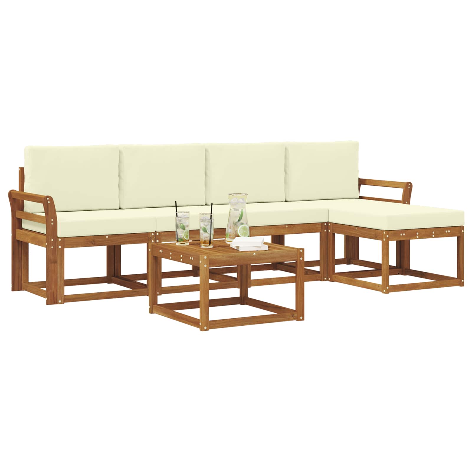 Outdoor-Sofagarnitur mit Kissen 6 pcs Natur und Creme