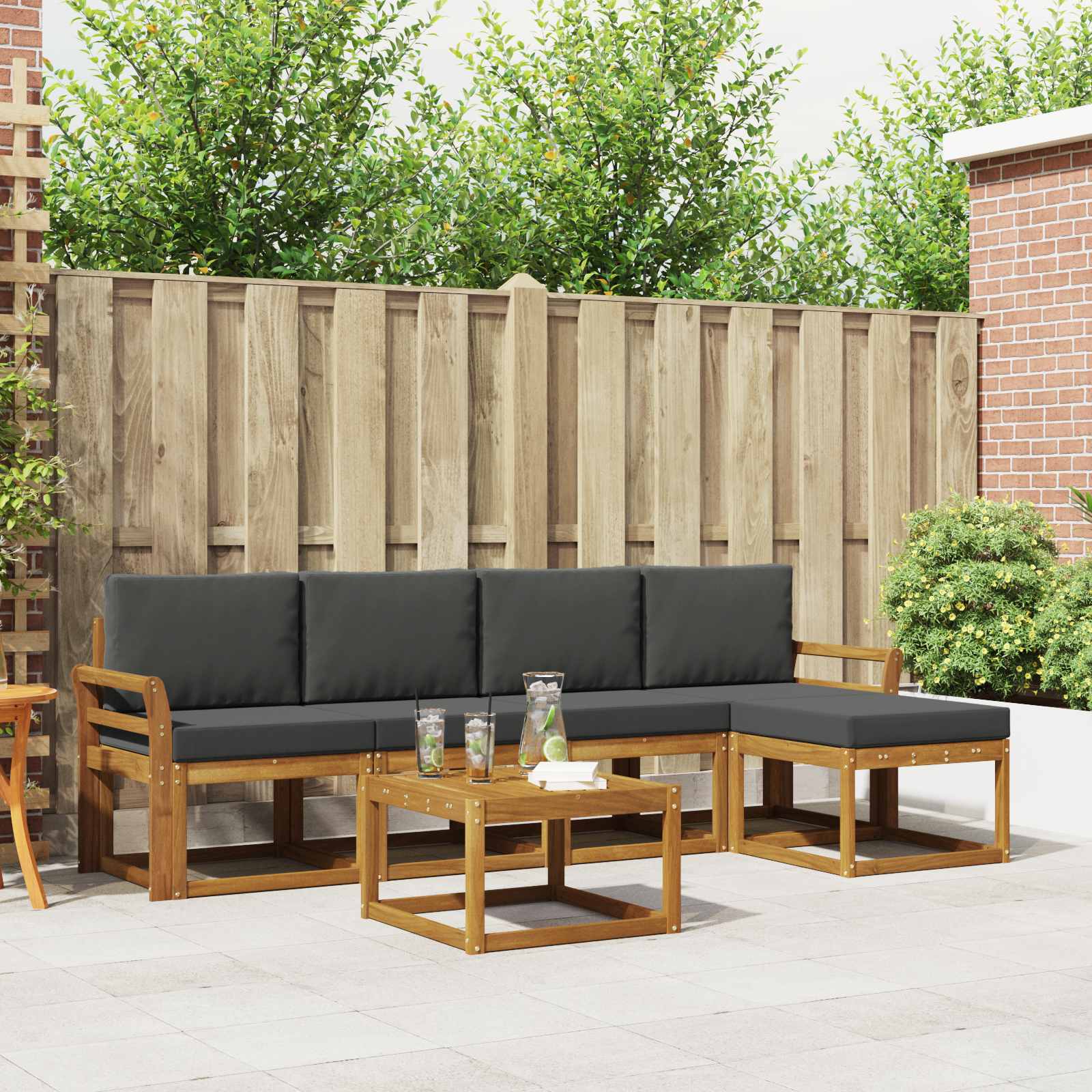 Outdoor-Sofagarnitur mit Kissen 6 pcs Natur und Anthrazit