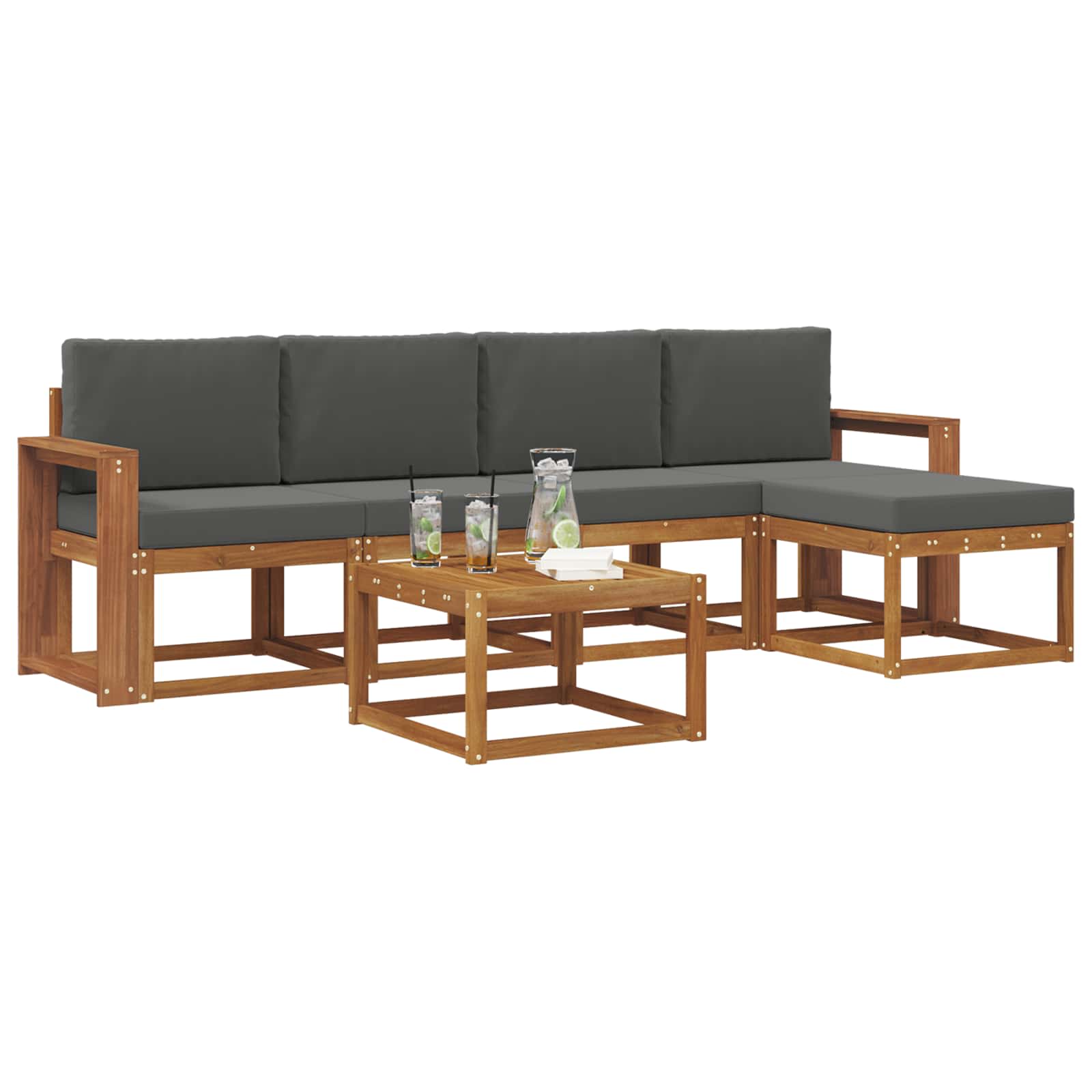Outdoor-Sofagarnitur mit Kissen 6 pcs Natur und Anthrazit