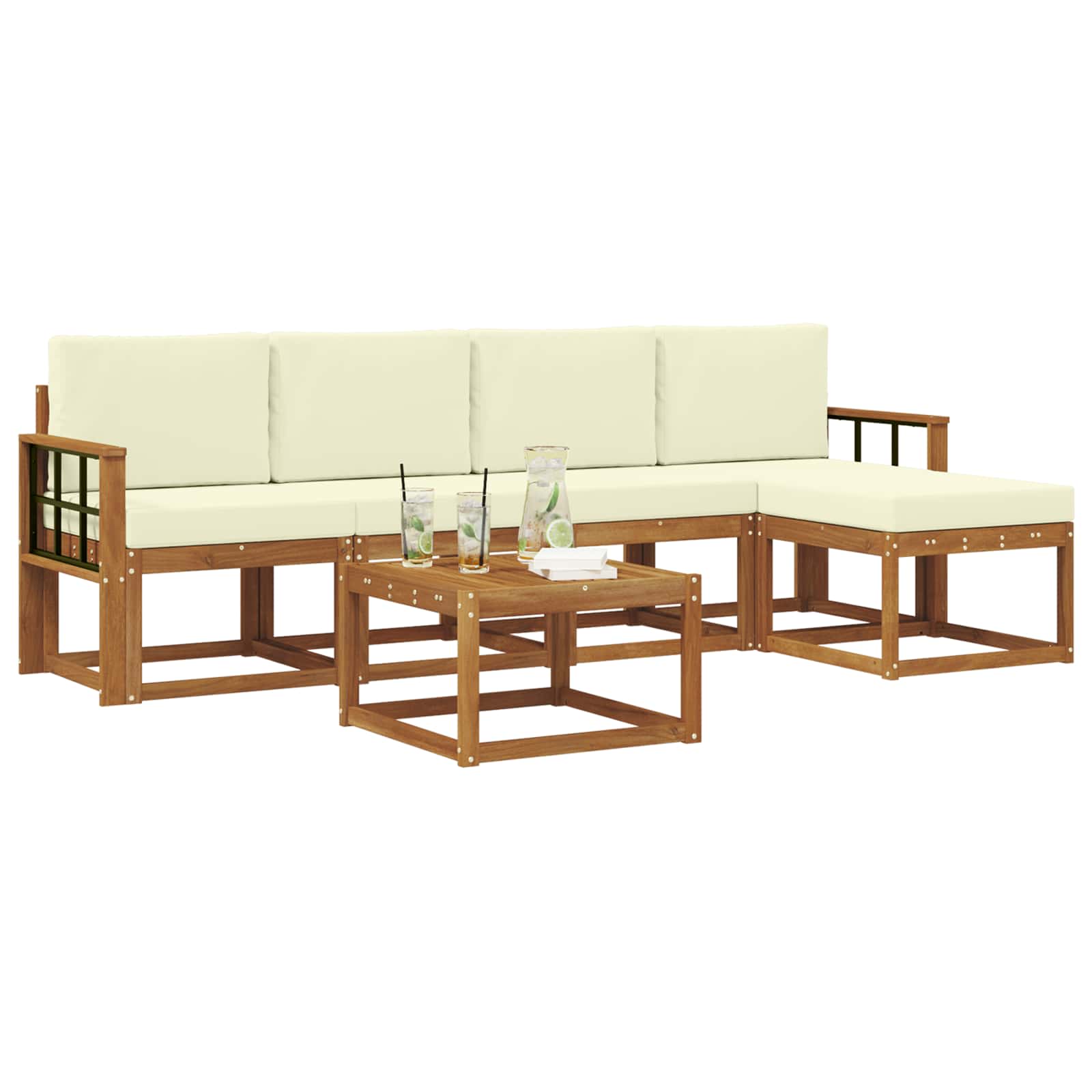 Outdoor-Sofagarnitur mit Kissen 6 pcs Natur und Creme