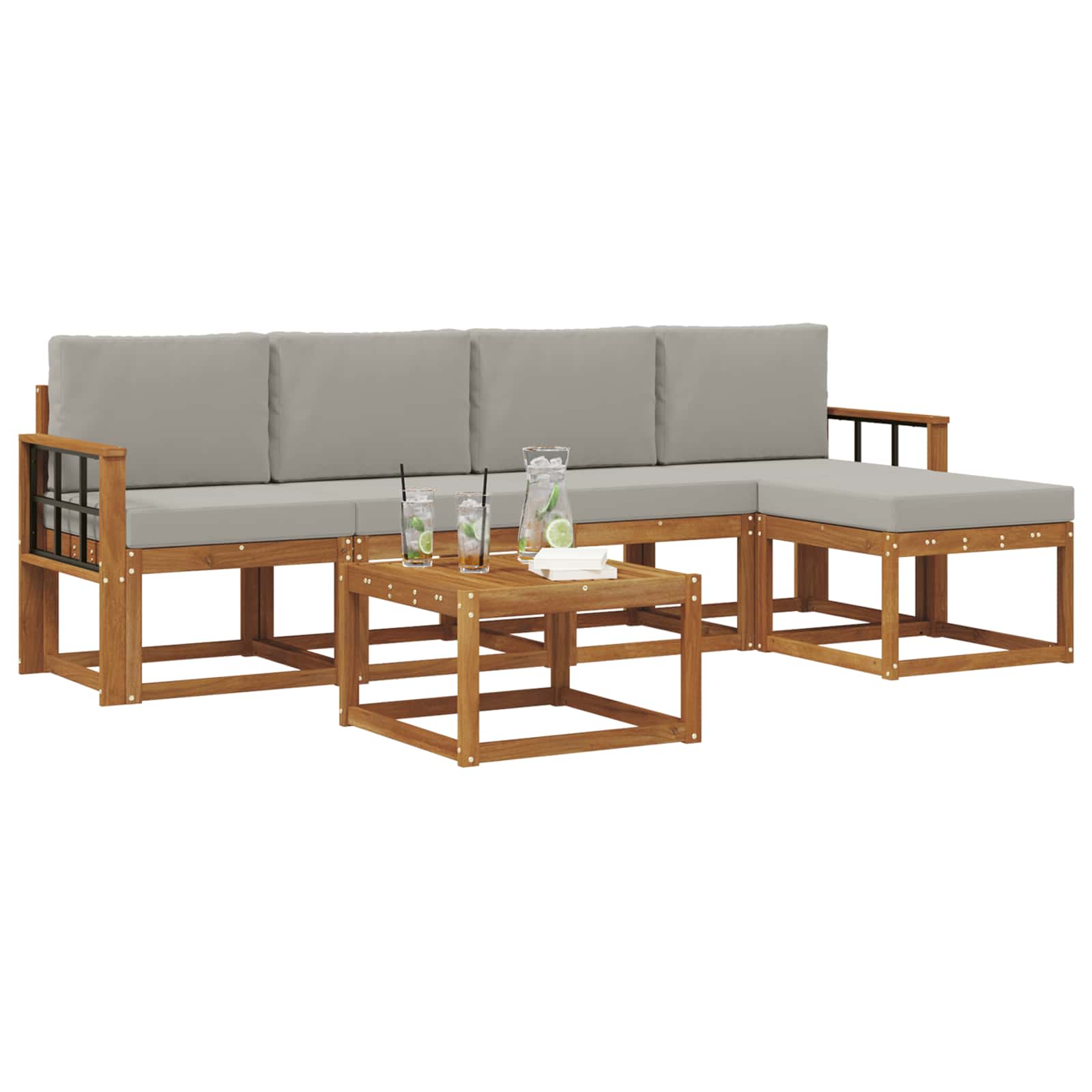 Outdoor-Sofagarnitur mit Kissen 6 pcs Natürlich und Hellgrau
