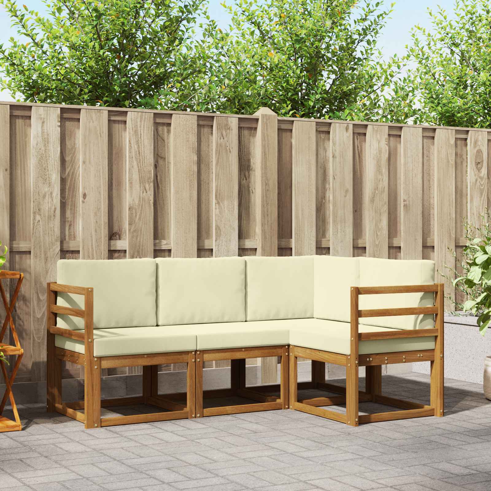 Outdoor-Sofagarnitur mit Kissen 4 pcs Natur und Creme
