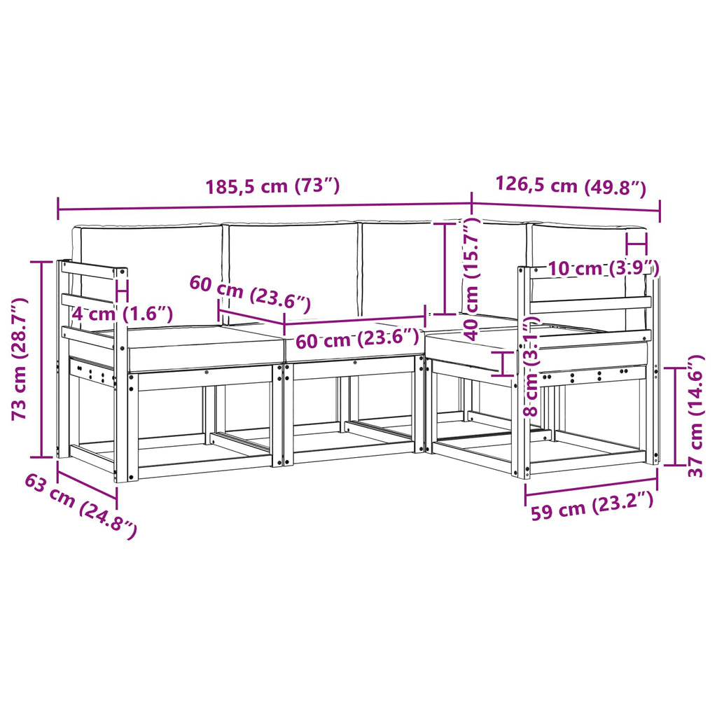 Outdoor-Sofagarnitur mit Kissen 4 pcs Natur und Creme