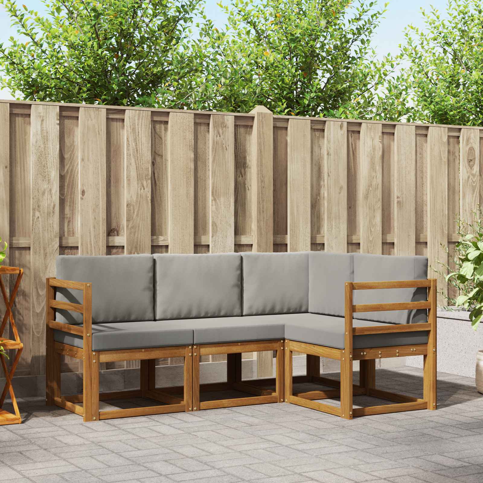 Outdoor-Sofagarnitur mit Kissen 4 pcs Natürlich und Hellgrau