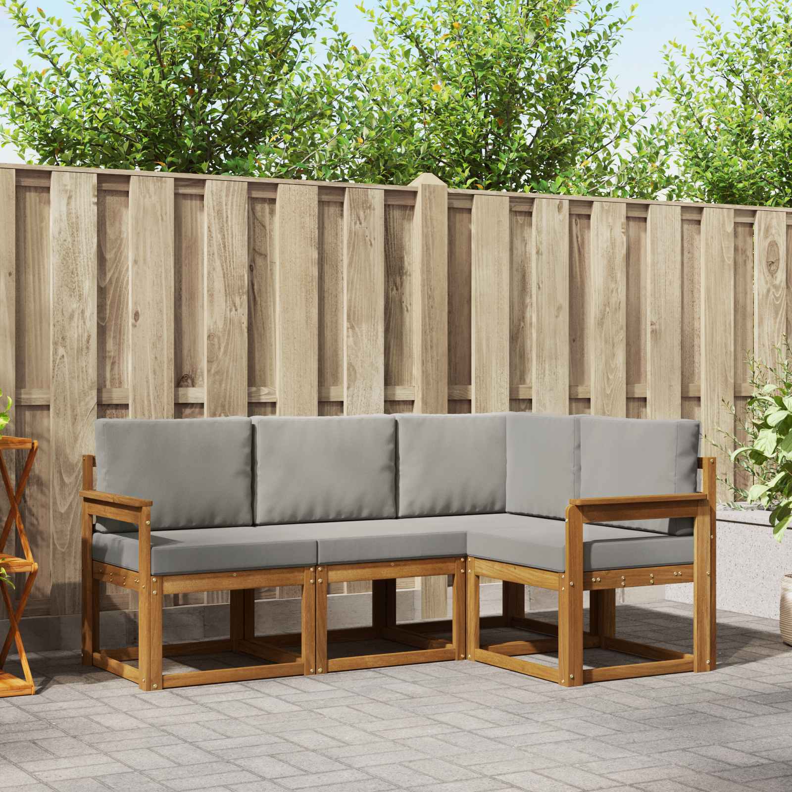 Outdoor-Sofagarnitur mit Kissen 4 pcs Natürlich und Hellgrau