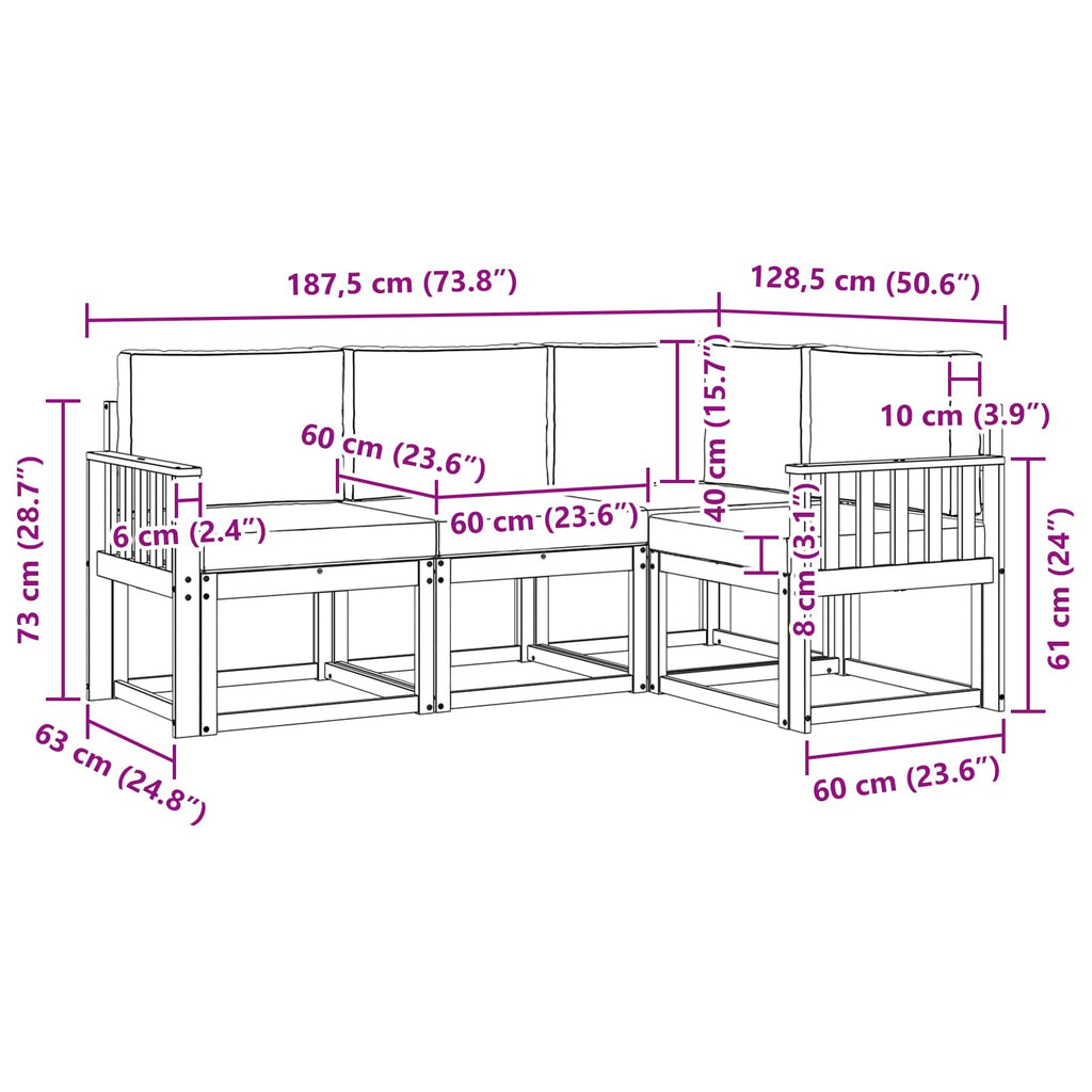 Outdoor-Sofagarnitur mit Kissen 4 pcs Natur und Creme
