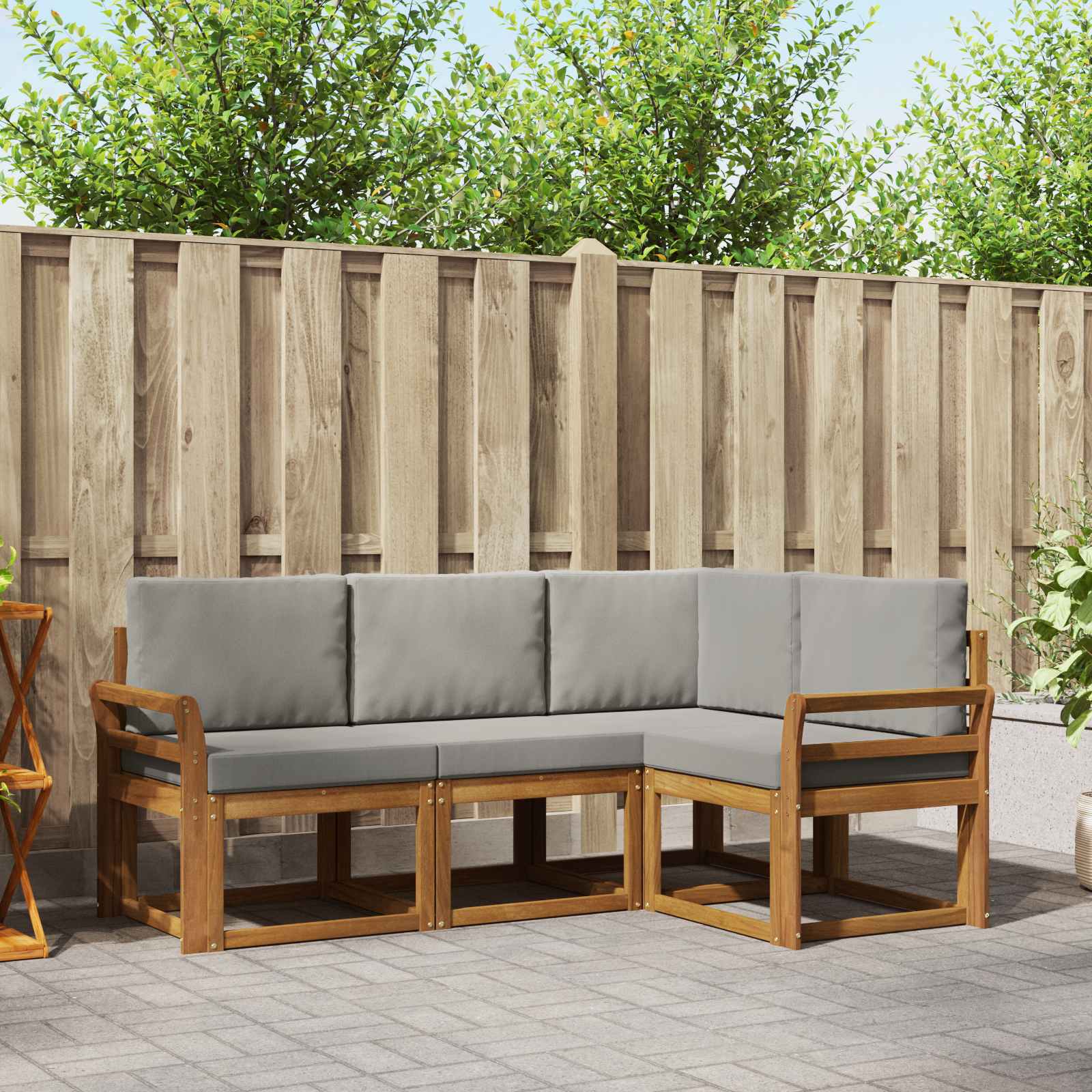 Outdoor-Sofagarnitur mit Kissen 4 pcs Natürlich und Hellgrau