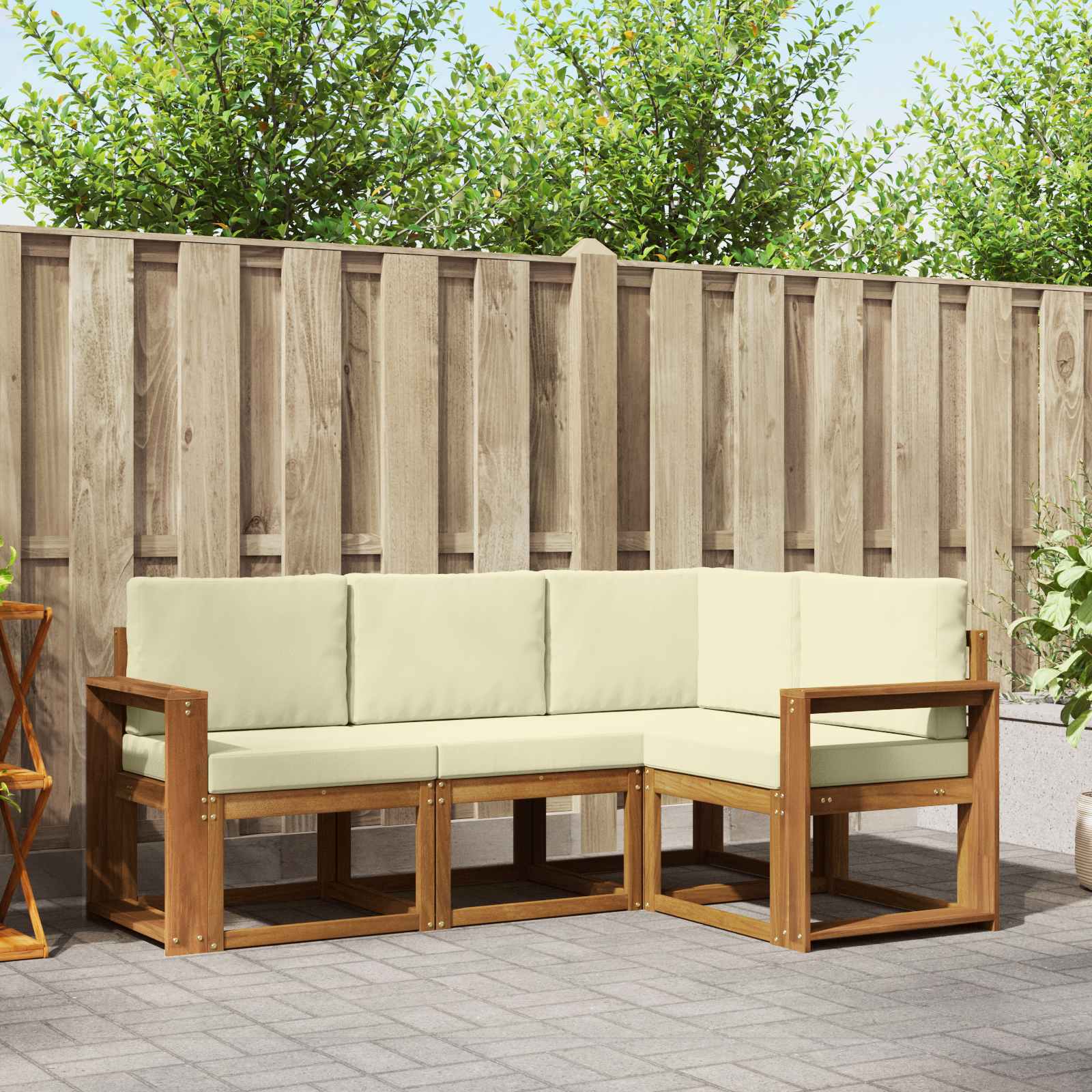 Outdoor-Sofagarnitur mit Kissen 4 pcs Natur und Creme